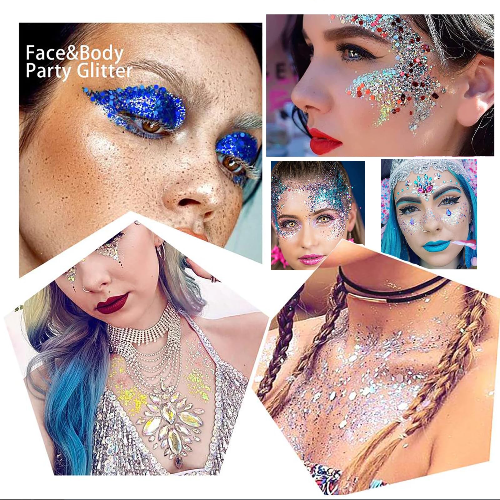 White Face & Body Glitter Gel - Shimmer Makeup for Hair, Face, Skin - 50ml Mermaid & Festival Accessories - Perfect for Music Festivals, Raves, Cosplay & Halloween
