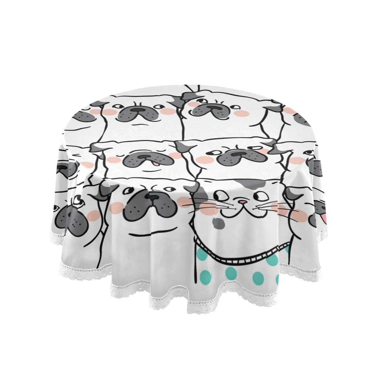 Cute Dog Puppy Round Tablecloth 60 Inch - Polyester Circular Table Cover for Dining, Holiday, Banquet, Wedding & Birthday Party - Perfect for Indoor and Outdoor Decorations