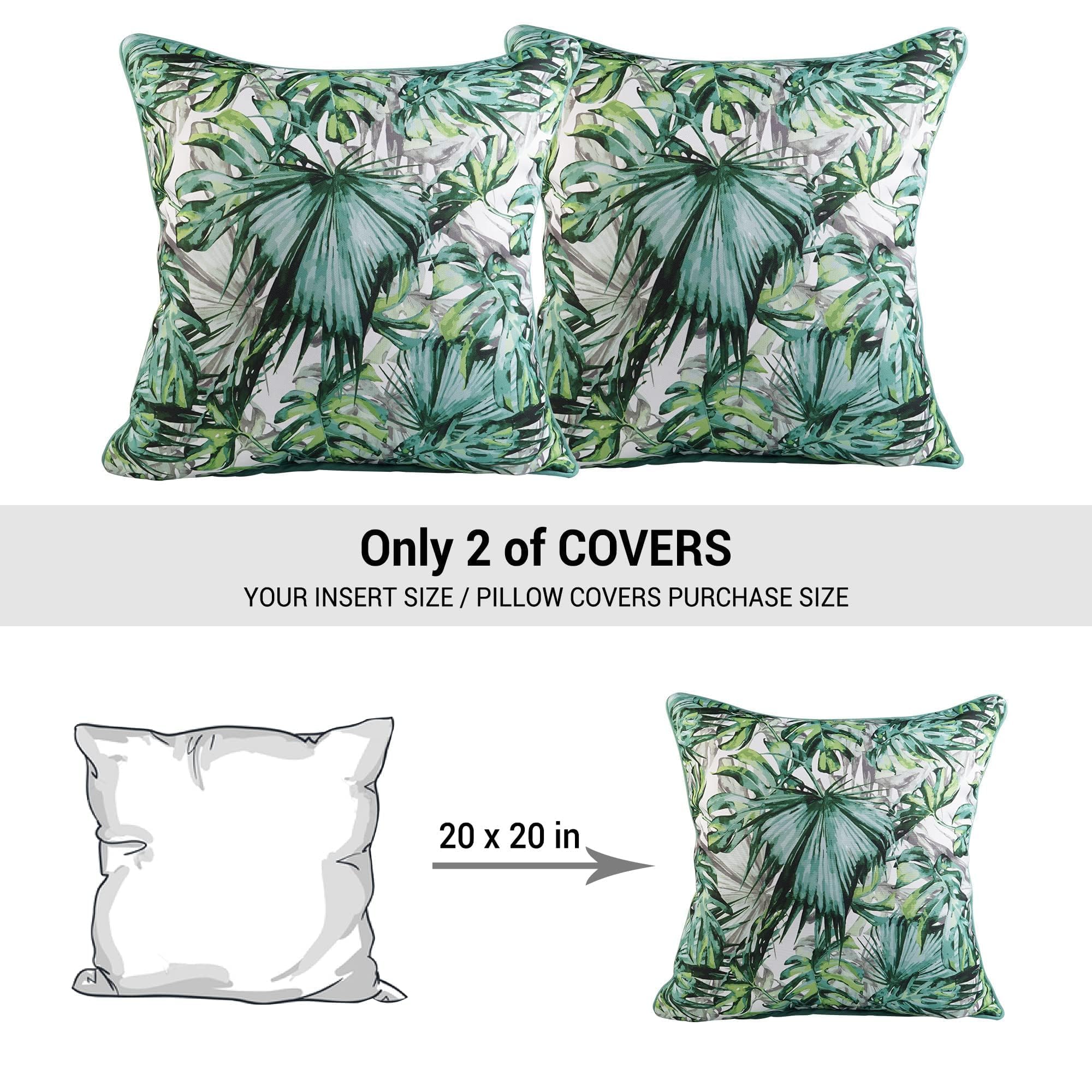 2 Pack Waterproof Tropical Leaf Throw Pillow Covers 20x20 Inch - Indoor Outdoor Decorative Green Palm Leaf Pillow Cases for Sofa, Couch, Patio Furniture, Garden Bench - Perfect for Summer, Boho & Coastal Home Decor