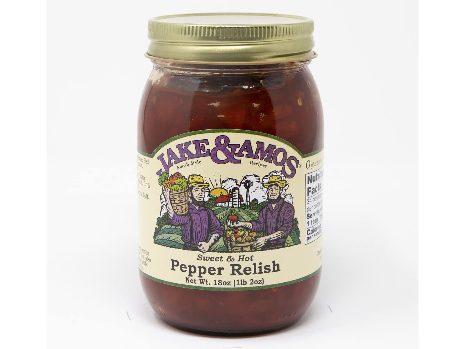 Jake & Amos Sweet & Hot Pepper Relish - 18 oz (3 Jars) - Spicy & Tangy Condiment for Burgers, Hot Dogs & Sandwiches