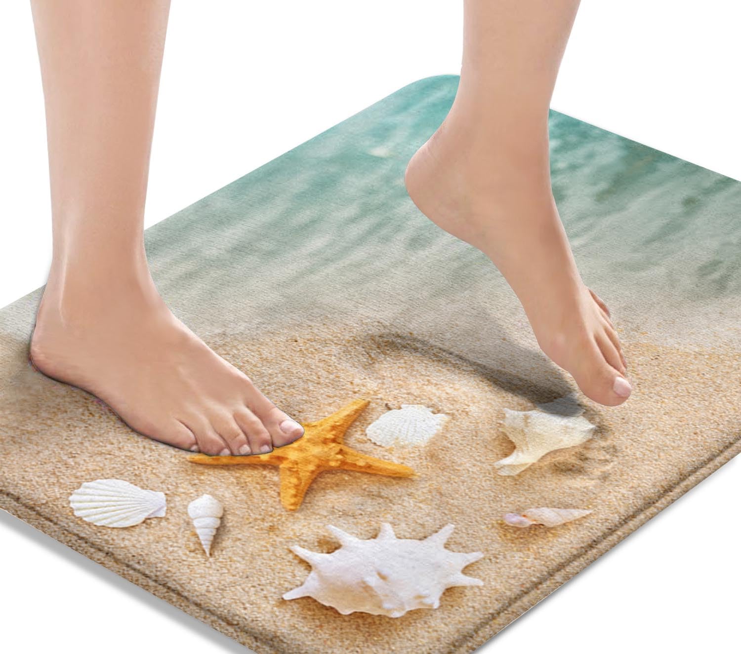 Britimes Non-Slip Bath Mat - 16x24 Inch Washable Starfish Shell Design Bathroom Rug for Kitchen, Bedroom & Indoor Use | Soft Floor Mat for Bath, Shower & Beach Decor