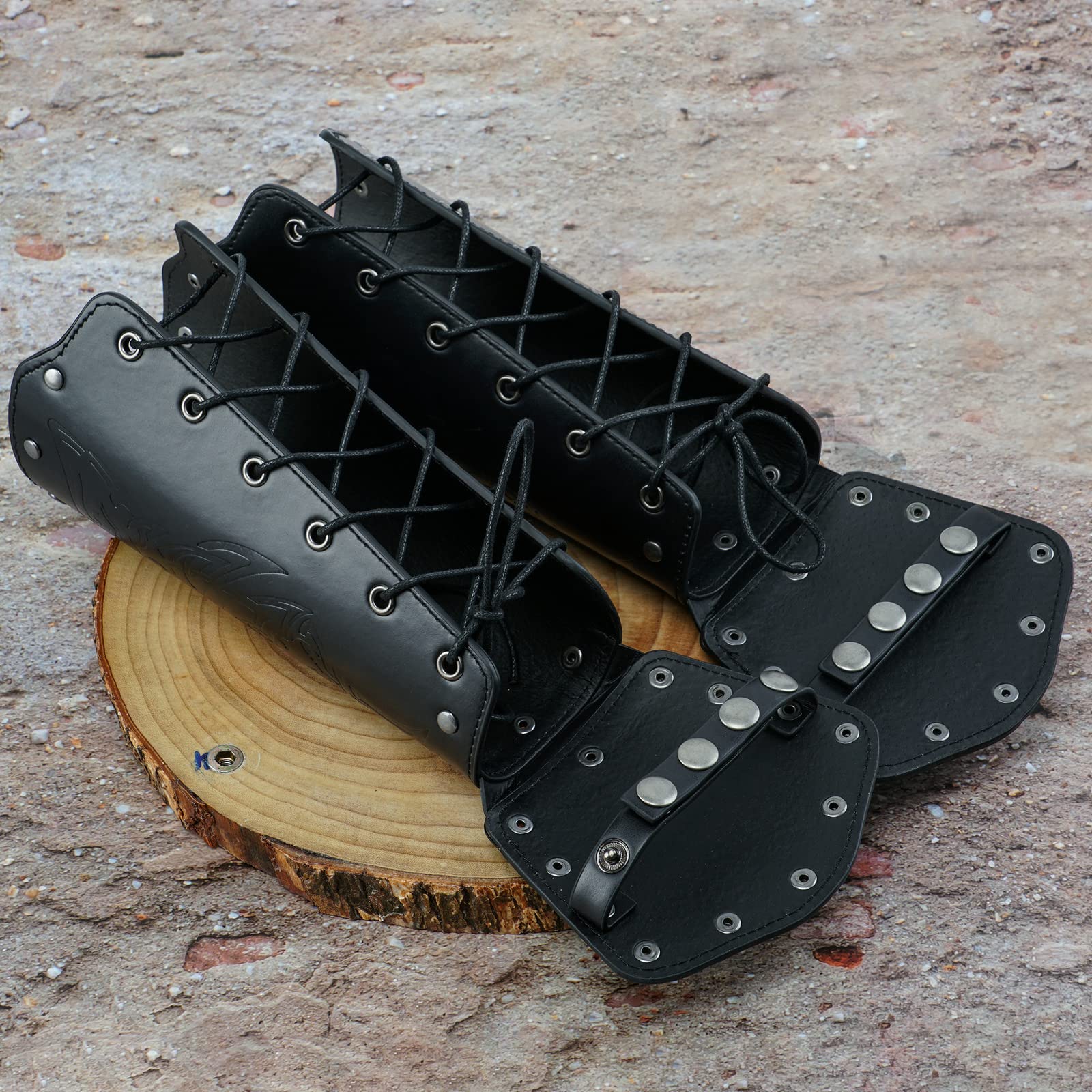 JAOYU Medieval Leather Bracer Set - 2PCS Viking Armor Vambrace Wrist Guards for LARP, Cosplay & Renaissance Faires - Premium Leather Gauntlets for Historical Reenactment & Fantasy Costumes