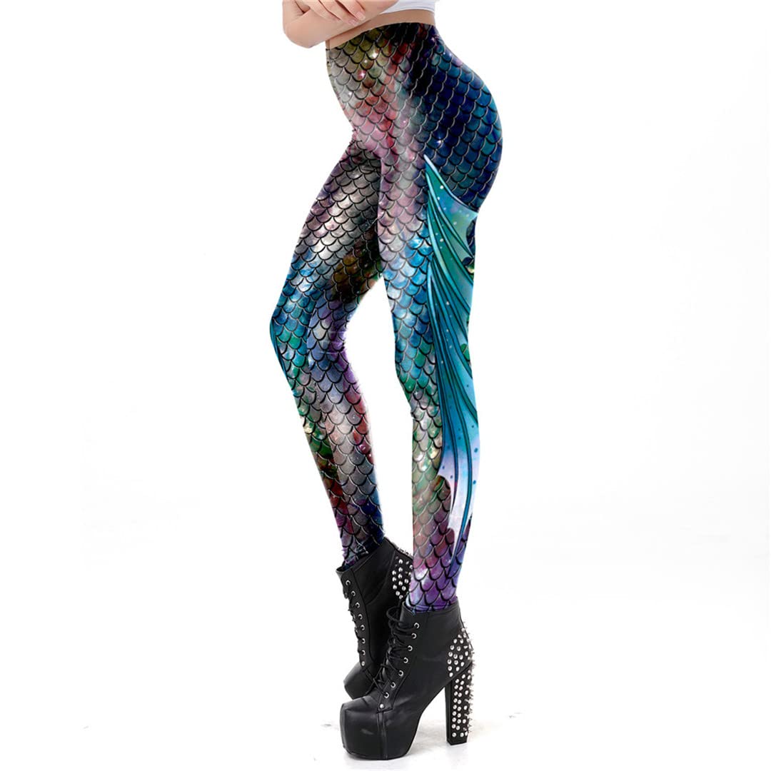 Mermaid Leggings for Women - Colorful Fish Scale Print High-Waist Workout Leggings | Yoga, Running, Gym & Casual Wear