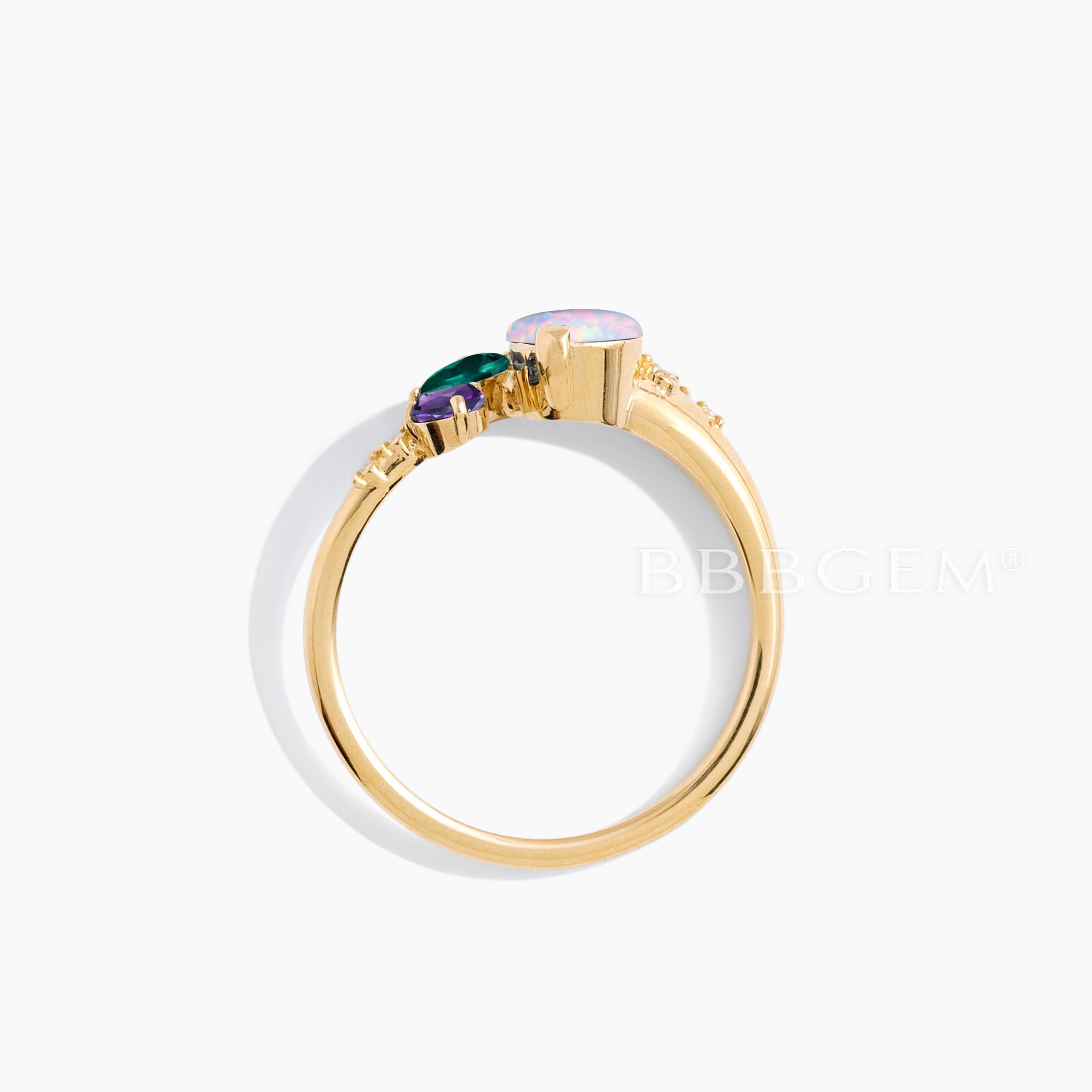 Round Cut White Opal & Emerald Amethyst Cluster Diamond Engagement Ring for Women - Perfect for Wedding, Proposal, Anniversary & Special Occasions