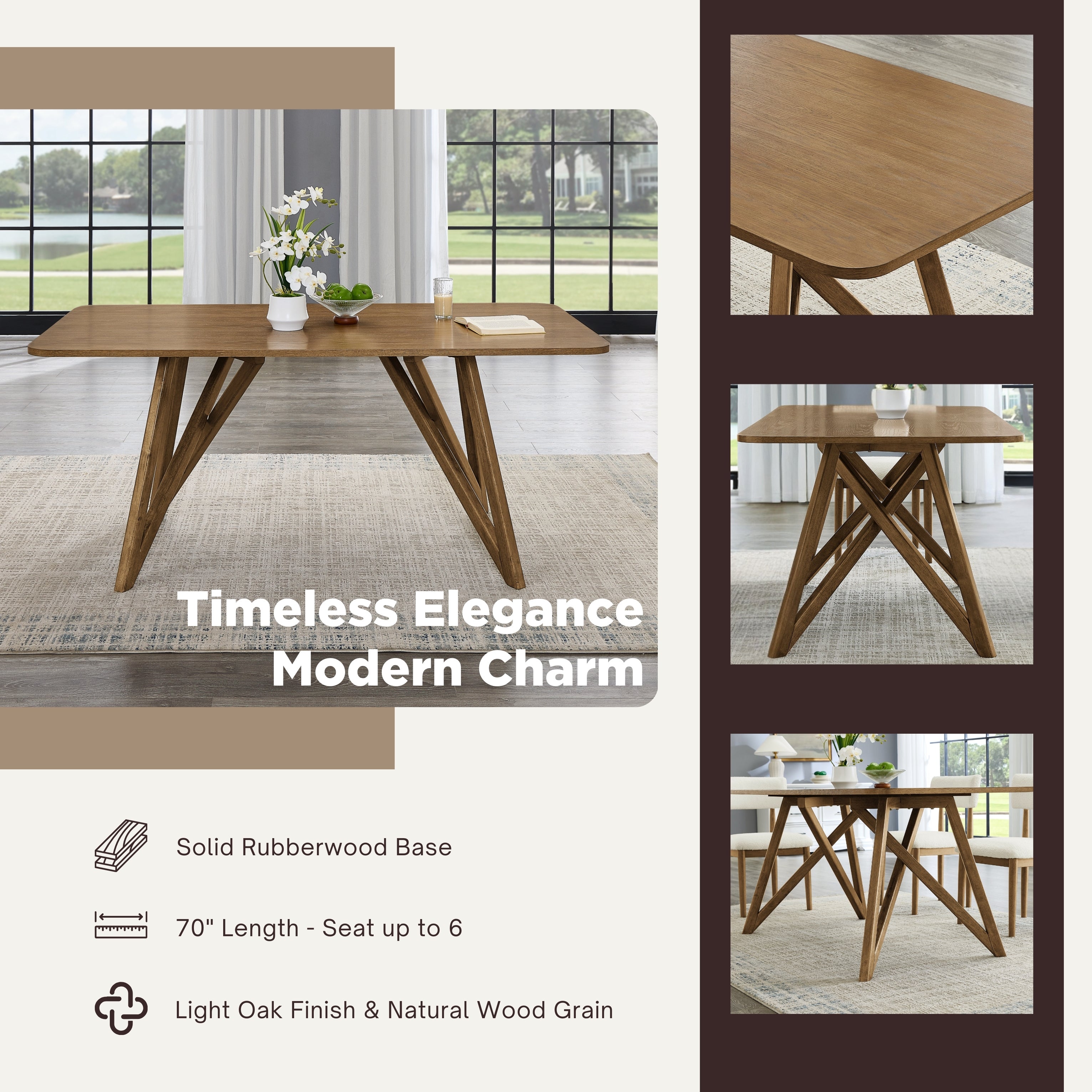 Roundhill Furniture Avery 5-Piece Dining Set - Light Oak Tripod Cross Base Table with 4 Modern Chairs | Perfect for Small Spaces, Breakfast Nooks & Apartment Dining Areas