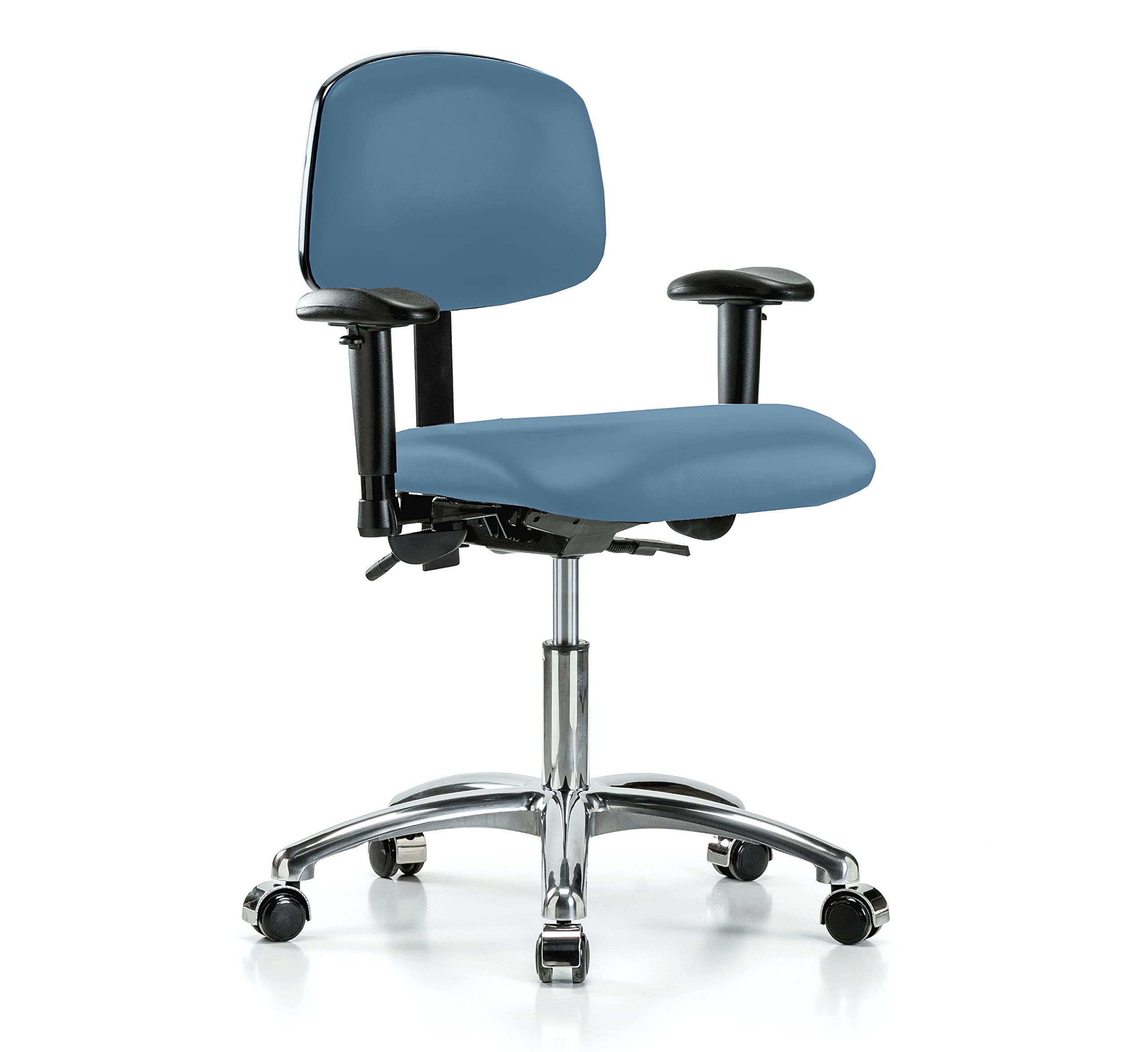 Ergonomic Swivel Office Chair with Wheels - Adjustable Height Multi-Task Rolling Chair for Carpet & Hard Floors, Colonial Blue Vinyl Upholstery - Perfect for Home Office, Gaming & Workspace
