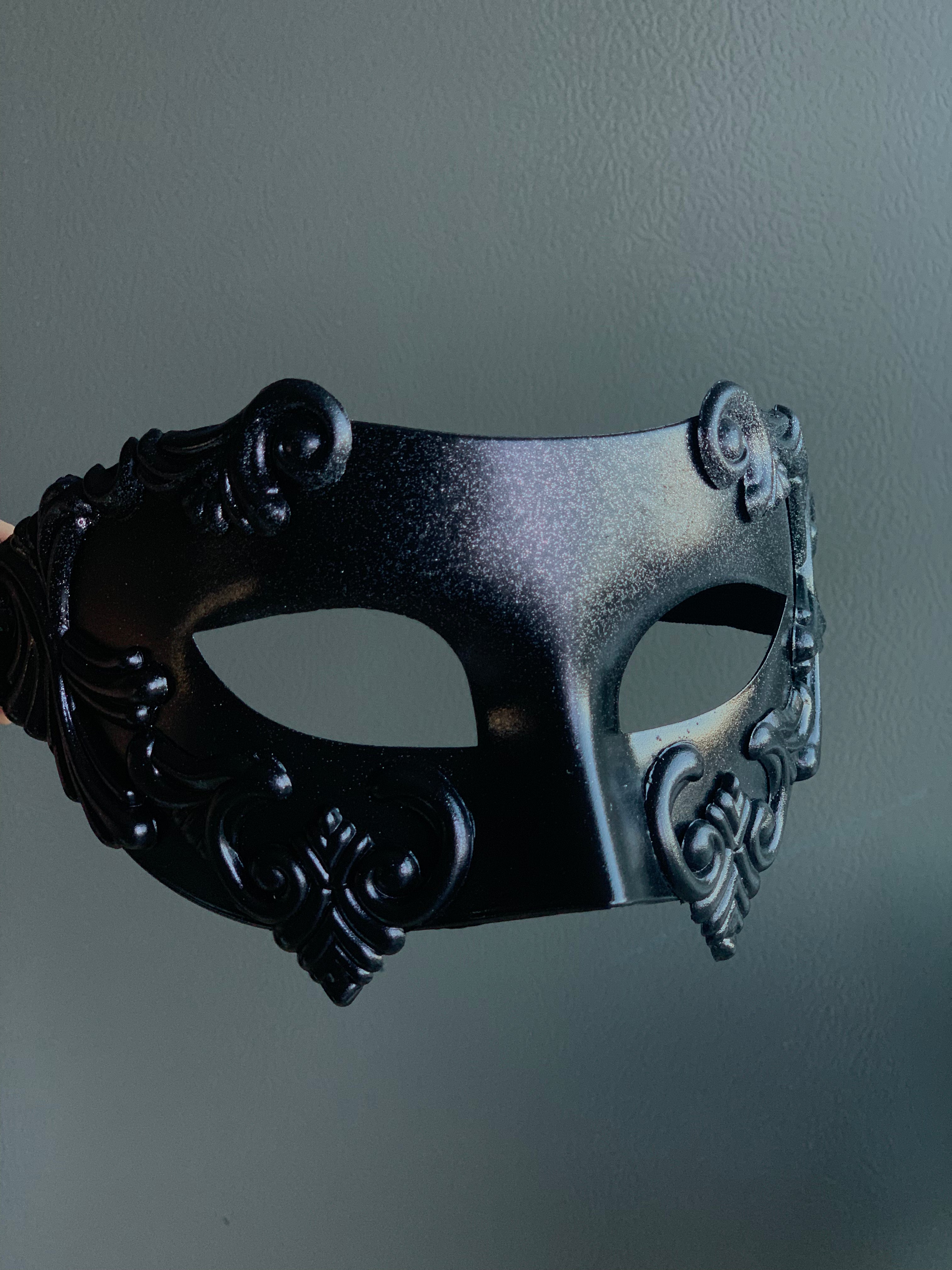 Ancient Roman Mask - Black & Silver Shimmer for Halloween Costume, Cosplay, Theater Performance, and Historical Reenactment