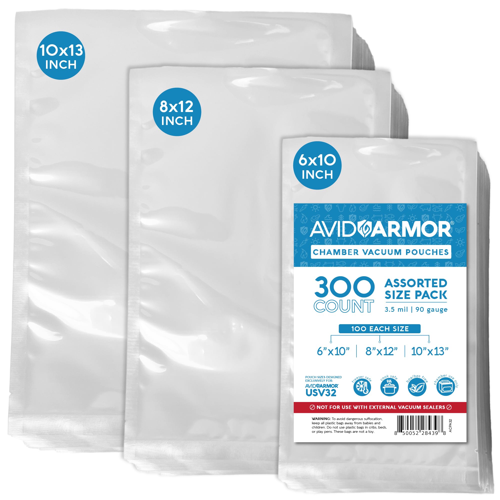 Avid Armor 3.5mil Heavy Duty Vacuum Sealer Bags - BPA-Free Chamber Sealer Pouches, Pre-Cut 6