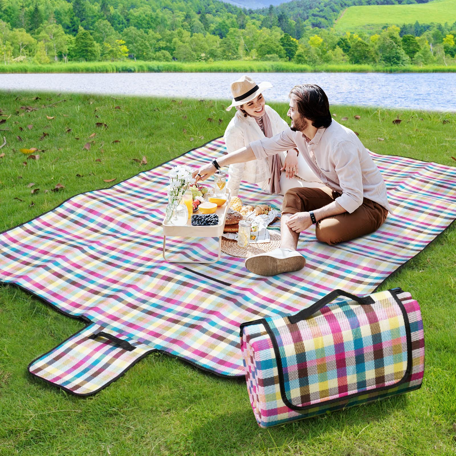 Extra Large Waterproof Picnic Blanket - Foldable 3-Layer Outdoor Beach Blanket for 6-8 People | Perfect for Camping, Park, Beach, Grass & Indoor Use | Durable Sandproof Mat for Picnics, Concerts, Backyard & Family Outings