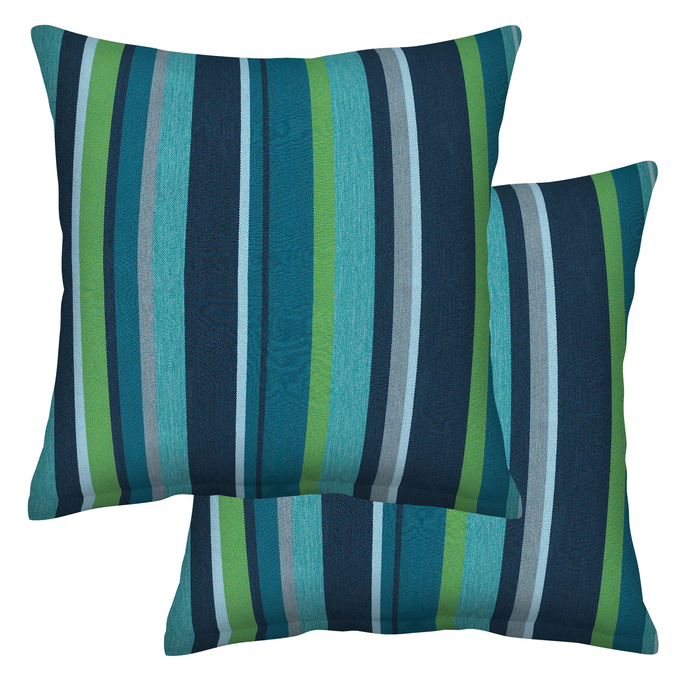 Honeycomb Indoor Outdoor Stripe Poolside Square Toss Pillows - 2 Pack 17 Inch Weather Resistant Reversible Decorative Throw Pillows with Recycled Fiberfill for Patio Furniture, Sofa, Bed, Living Room, Outdoor Seating