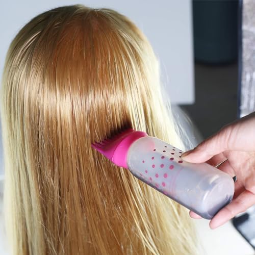 KIRA Hair Oil Applicator Bottle with Flip Cap & Root Applicator - Perfect for Hair Coloring, Shampoo & Hair Treatments (Pink & Blue, 2-Pack) | Salon & DIY Home Hair Care Essential