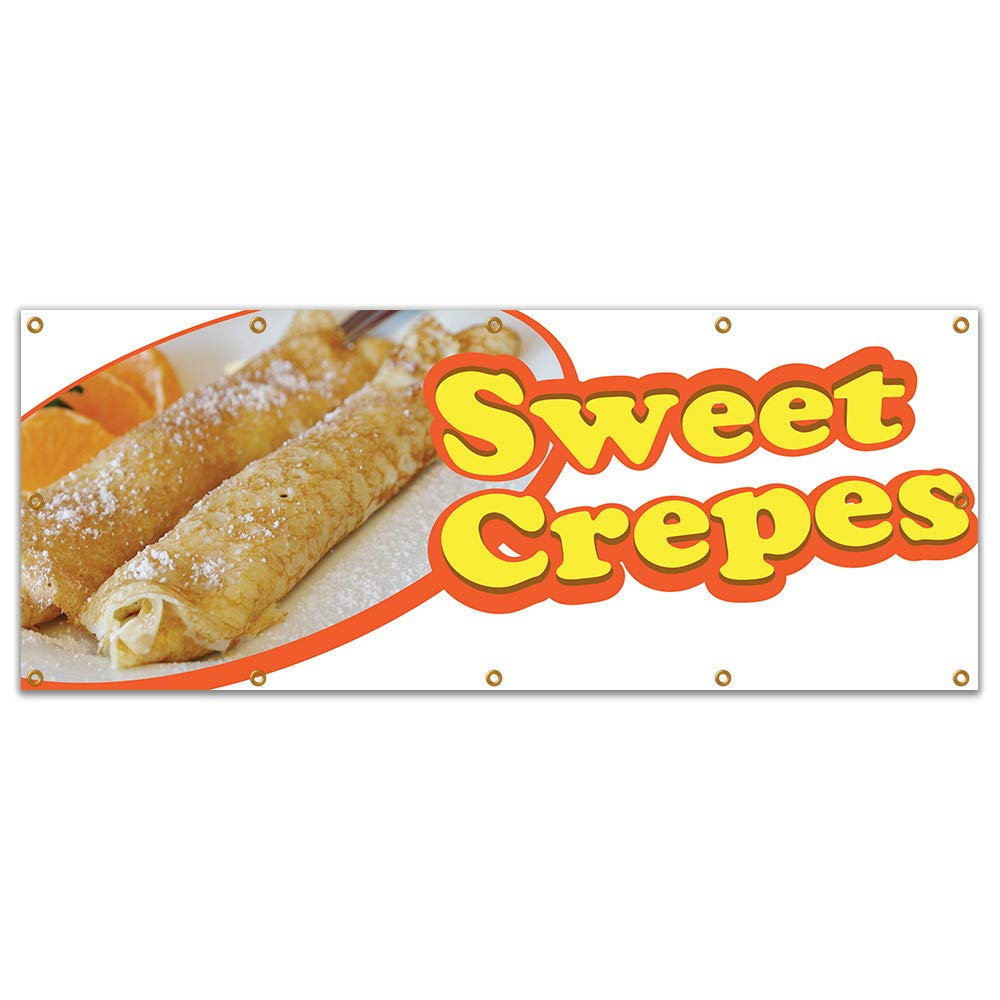 Sweet Crepes 120-Inch Vinyl Banner for Concession Stands & Food Trucks - Single-Sided, Waterproof & Durable - Perfect for Outdoor Events, Festivals & Street Food Businesses