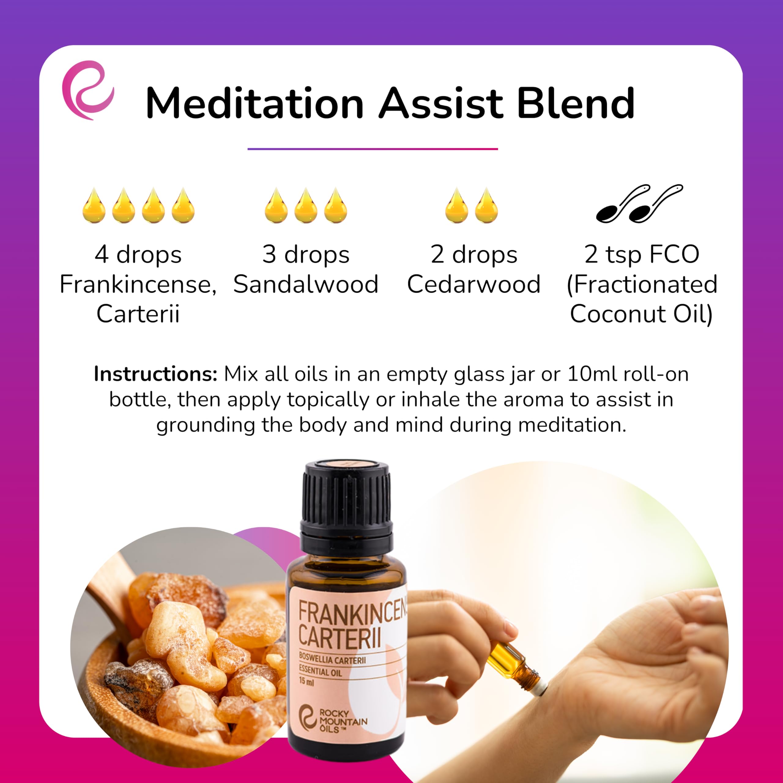 Rocky Mountain Oils Frankincense Carterii Essential Oil 15ml - 100% Pure Therapeutic Grade for Aromatherapy, Diffuser & Massage | Stress Relief & Meditation Aid
