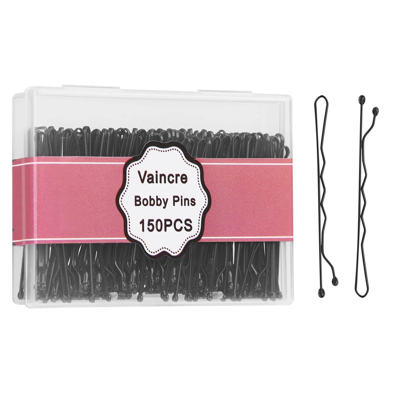 Vaincre 150 Count Black Bobby Pins for Hair Buns - Pain-Free Hair Clips for Women & Girls with Storage Case (2 Inch) - Perfect for Updos, Braids, and Everyday Hairstyles