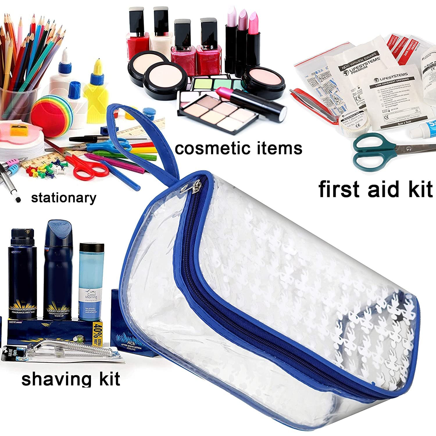 STACKRAID Clear Makeup Bag for Travel - Waterproof Cosmetic Organizer Pouch with Zipper for Jewelry, Toiletries & Accessories - Perfect for Gym, Vacation & Daily Use (Blue)