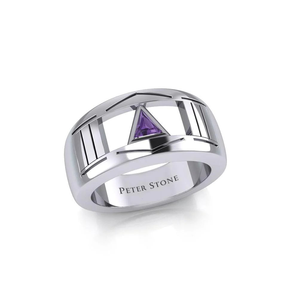 Sterling Silver Modern Ring with Inlaid Recovery Symbol - Elegant Jewelry for Women, Gift for Sobriety & Healing - Perfect for 12-Step Meetings, Anniversaries & Special Occasions