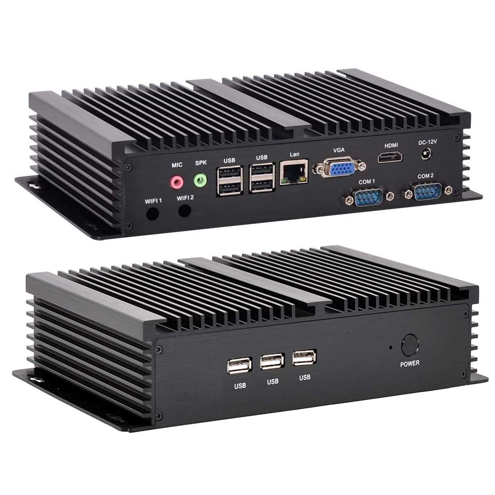 PARTAKER Fanless Industrial Mini PC - Intel Core i3 6157U/7167U, 8GB RAM, 128GB SSD, Windows 11 Pro - Dual HDMI & VGA, 4x USB 3.0, 2x RS232 Ports for Factory Automation, Digital Signage & IoT Applications