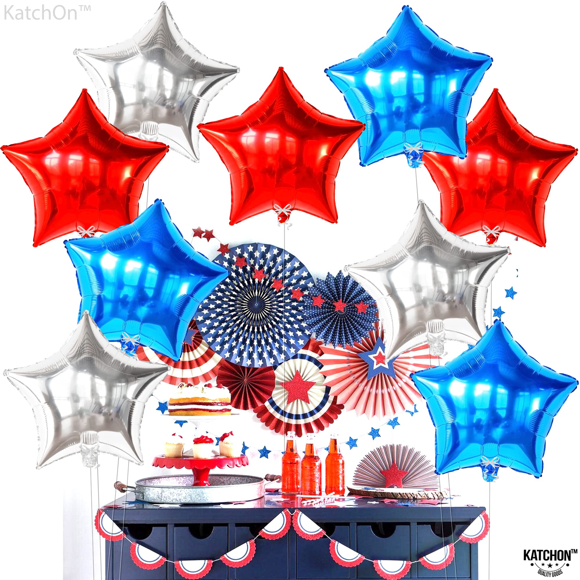KatchOn Red White Blue Star Balloons - Pack of 12 | Patriotic 4th of July Balloons for Independence Day Decorations | USA Flag Themed Party Supplies for Backyard BBQs, Parades & Patriotic Celebrations