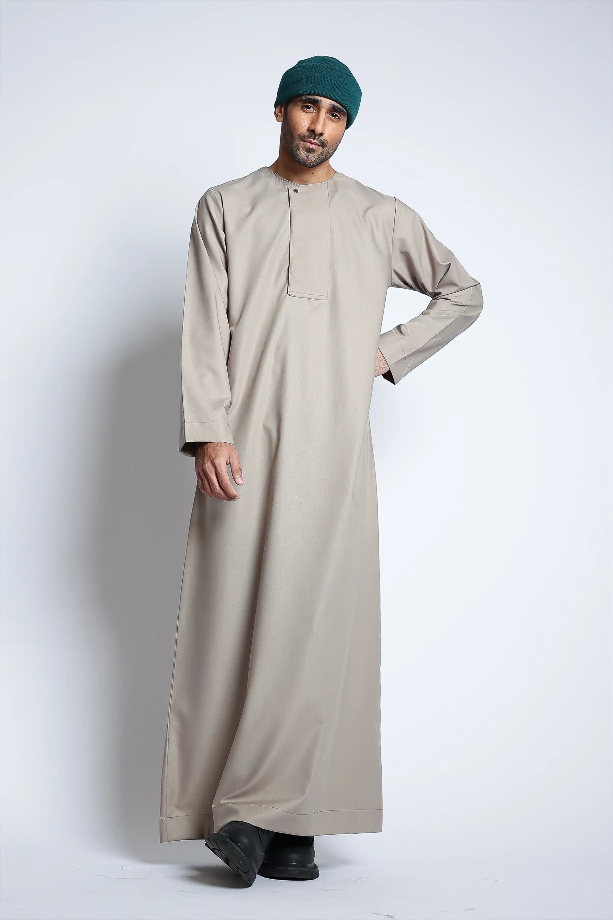 J144 Light Almond Boys Piping Thobe - Traditional Islamic Robe for Kids - Perfect for Eid, Ramadan & Special Occasions