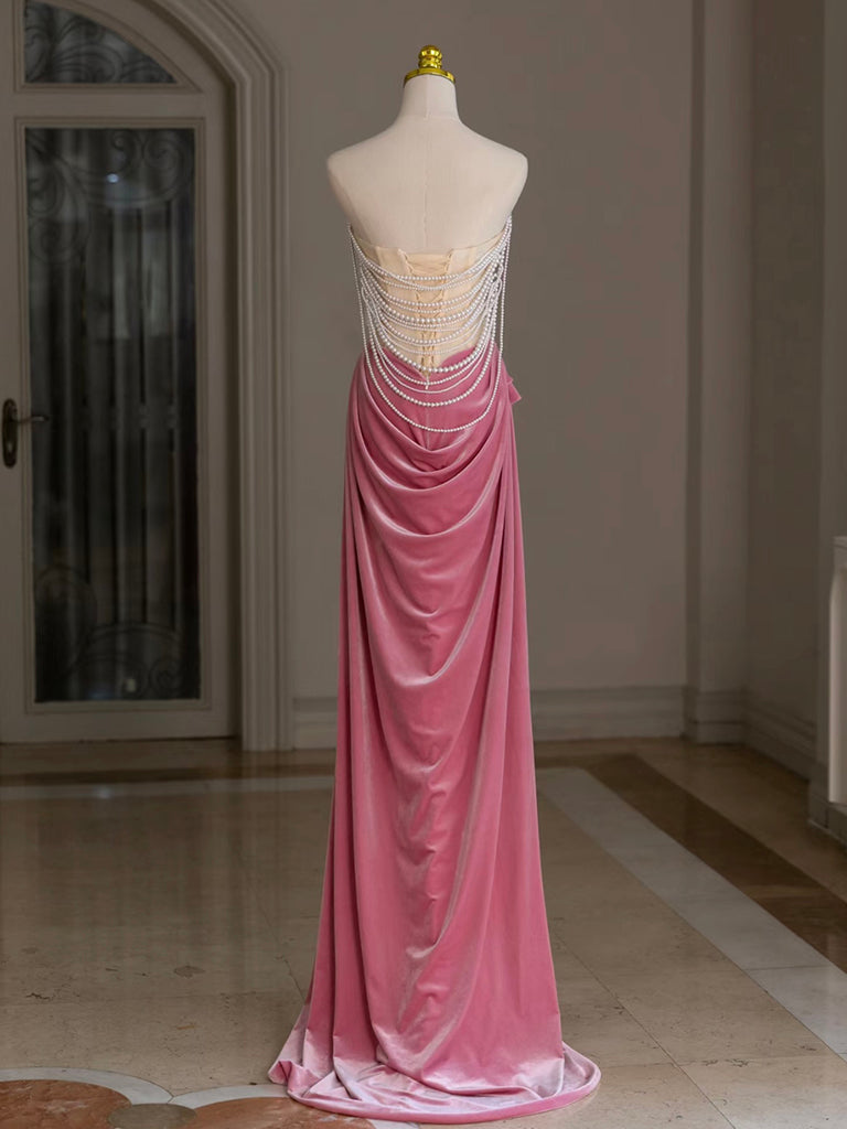 Elegant Mermaid Velvet Pink Long Prom Dress for Women - Formal Evening Gown for Homecoming, Wedding, Ball - Plus Size Options Available