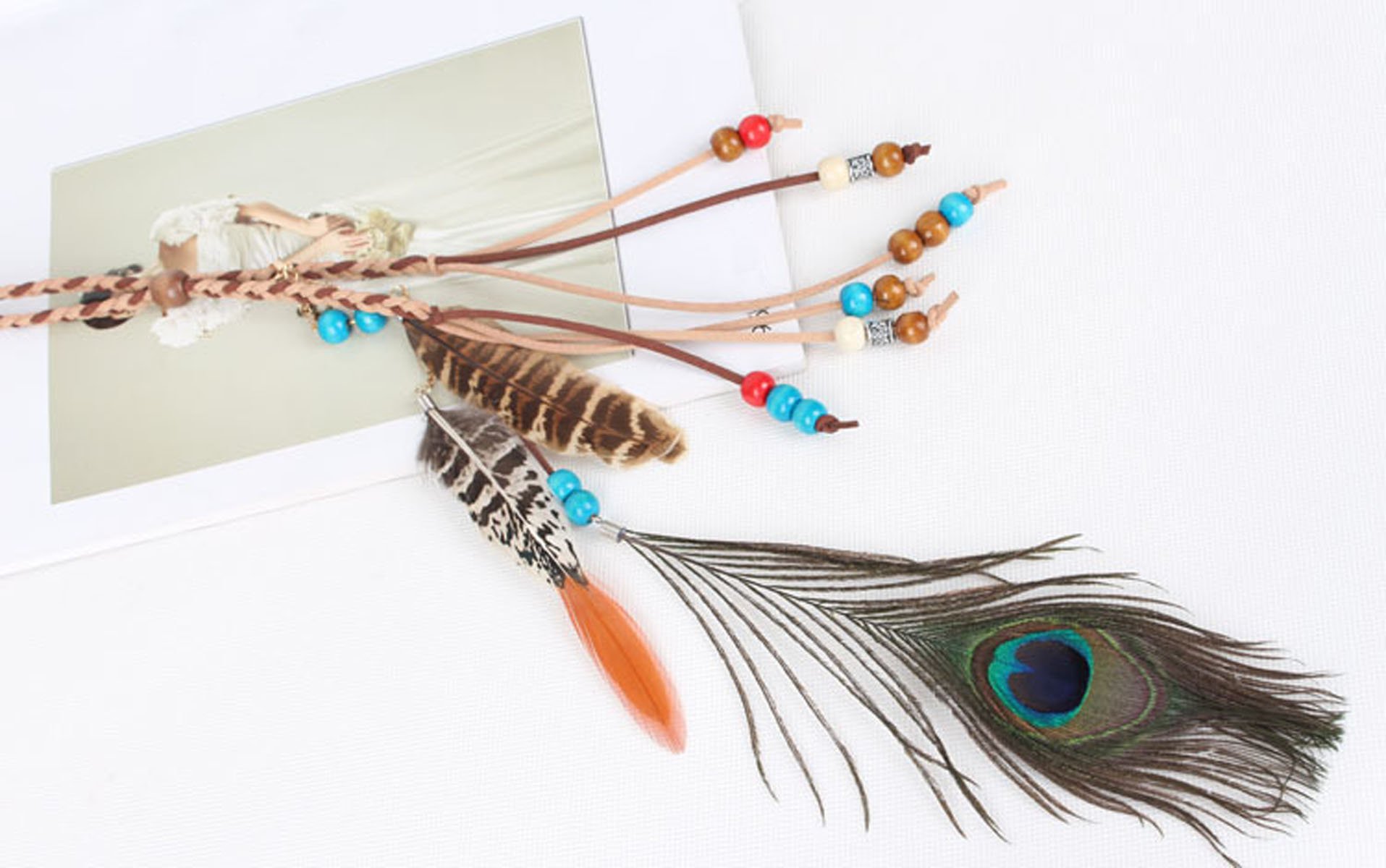 Handmade Bohemian Peacock Feather Headband - Colorful Ethnic Style Braided Hair Wrap for Women | Perfect for Festivals, Weddings & Boho Fashion Accessories