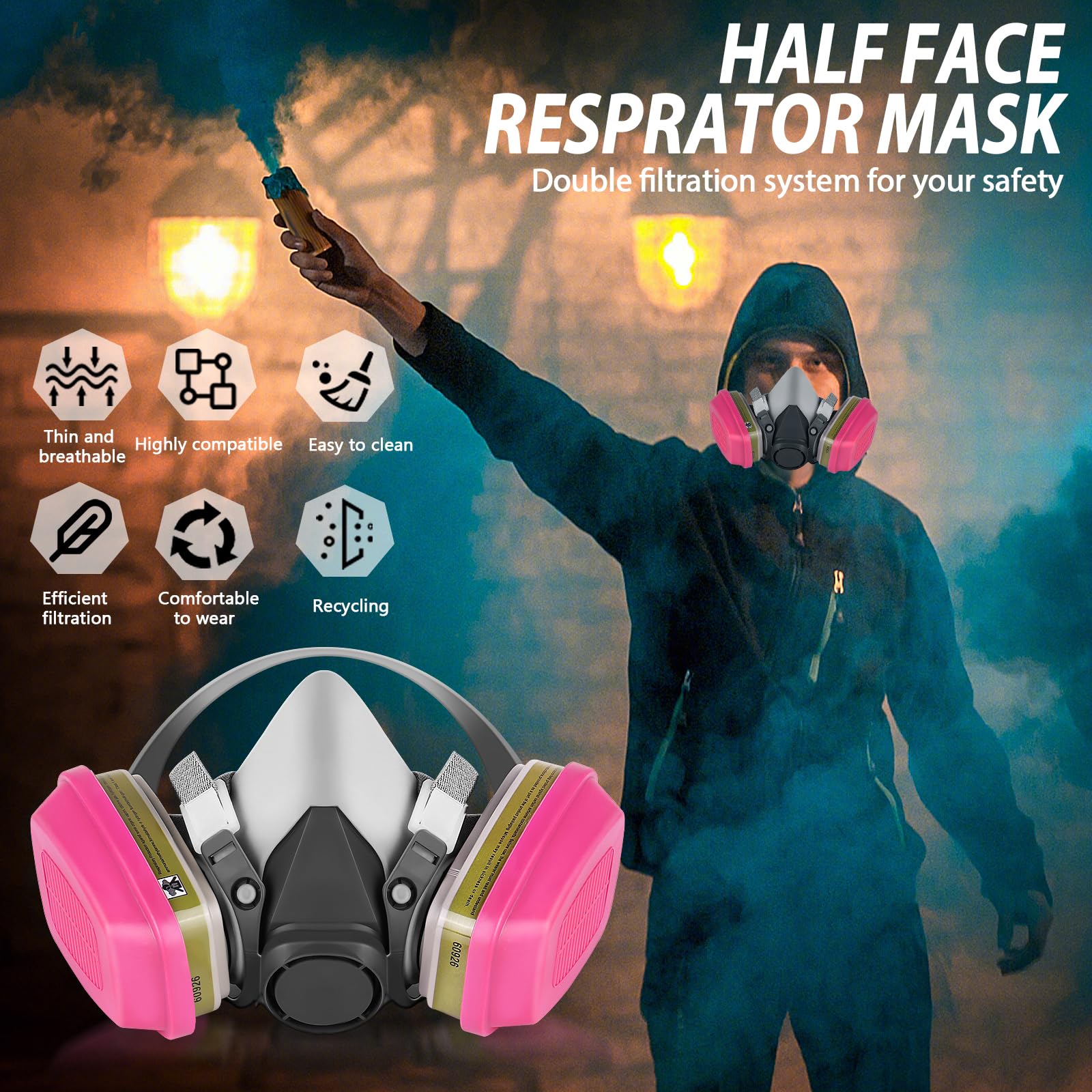 Full Face Gas Mask with 60926 Filter - Dust & Vapor Protection for Industrial Safety