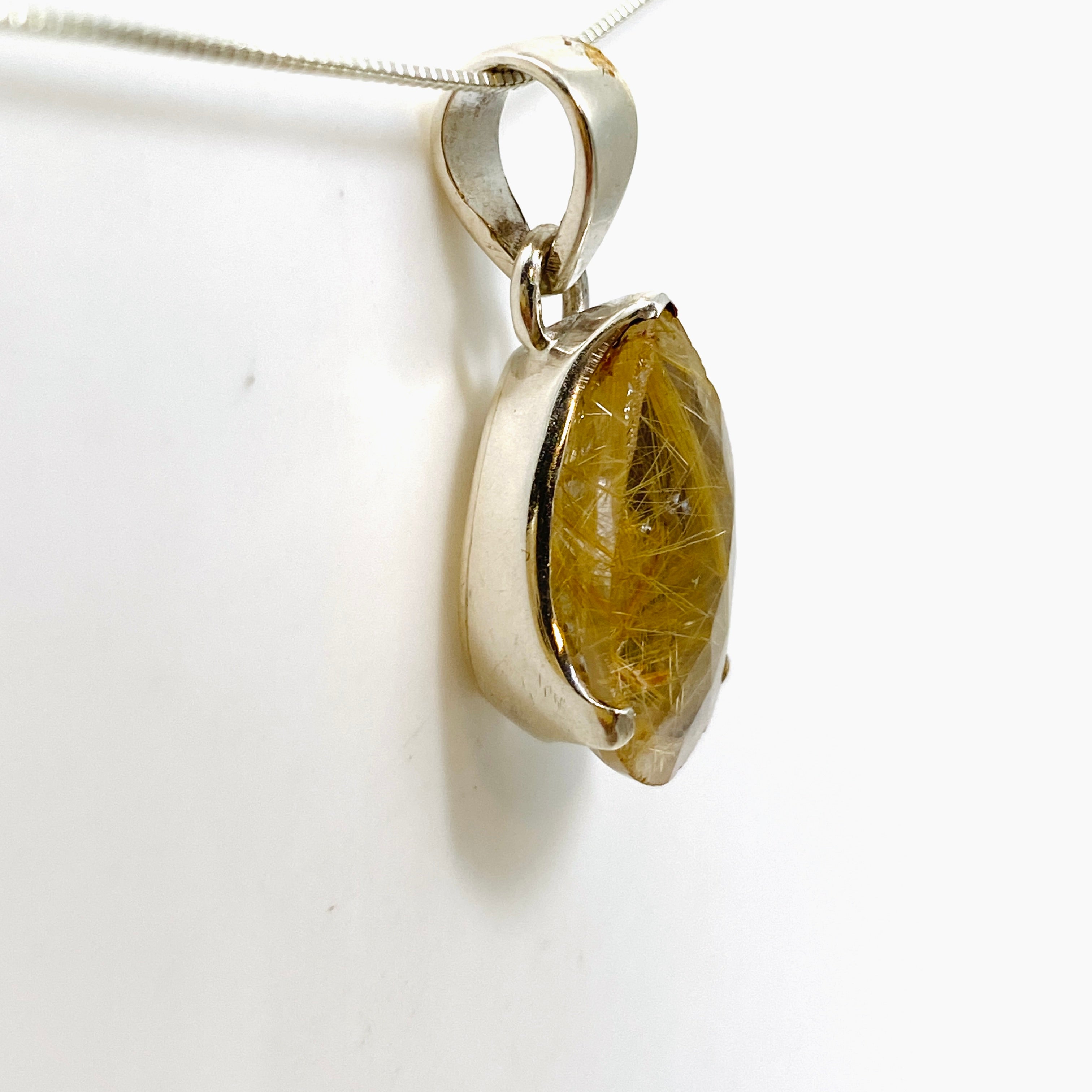 Golden Rutile Quartz Teardrop Faceted Pendant Necklace - Natural Gemstone Jewelry for Women - Perfect for Gifts, Meditation & Spiritual Healing