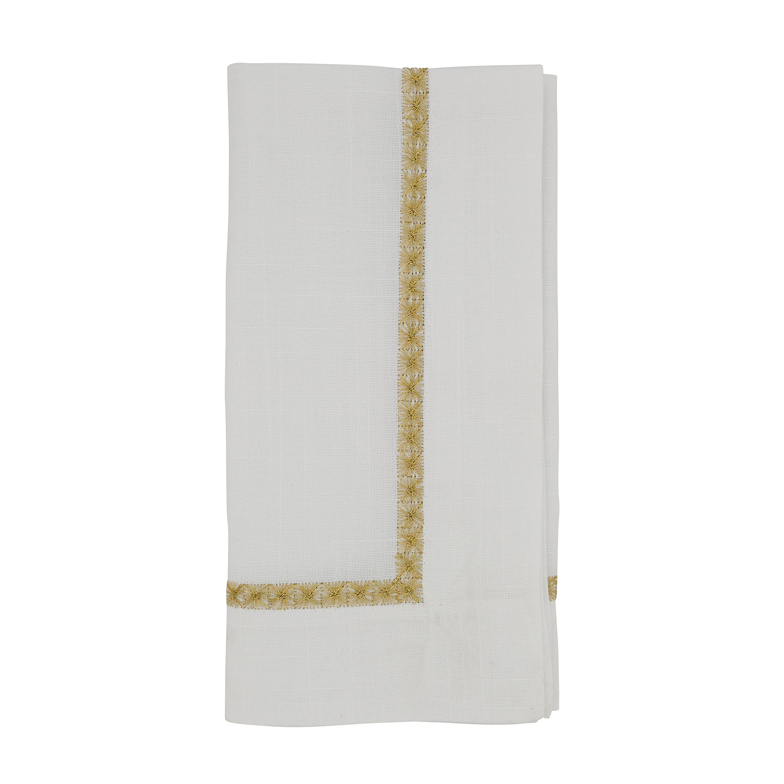 Premium Embroidered Border Table Napkins Set of 4 - Elegant Linen Dinner Napkins for Formal Dining, Wedding, Holiday Parties & Special Occasions