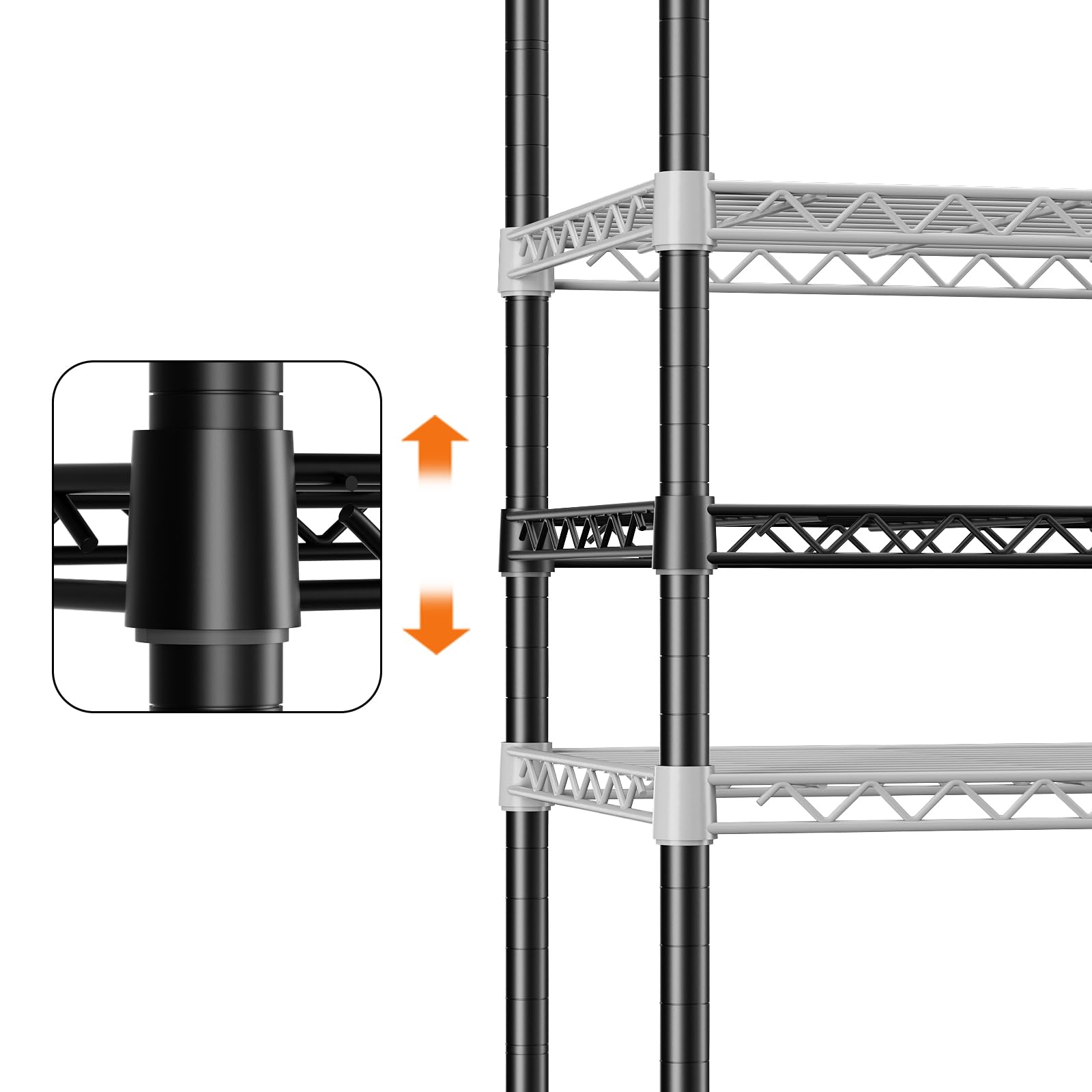 SINGAYE 5-Tier Heavy Duty Adjustable Metal Storage Shelves with Wheels - 14