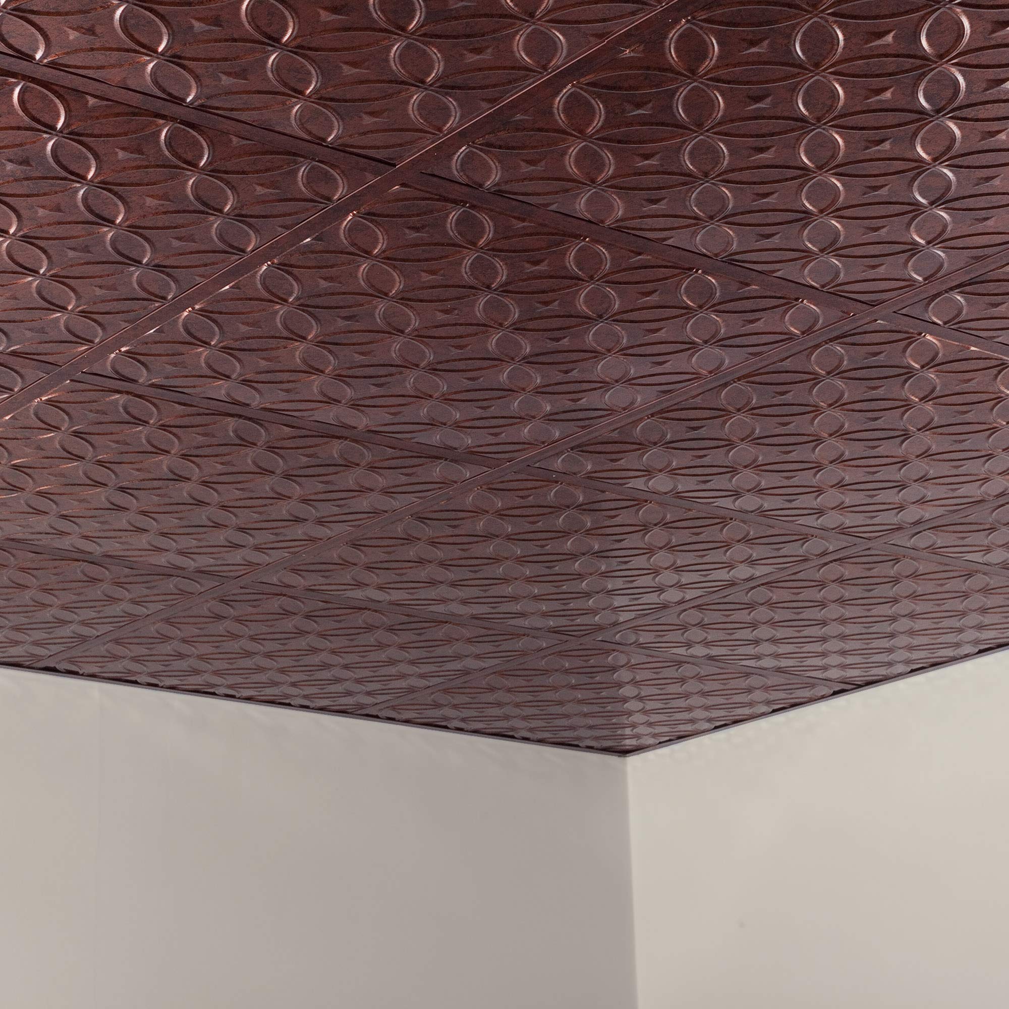 FASÄDE Decorative Vinyl Ceiling Tiles 2ft x 2ft - Moonstone Copper Finish (5 Pack) for Home Office, Restaurant & Commercial Interior Design