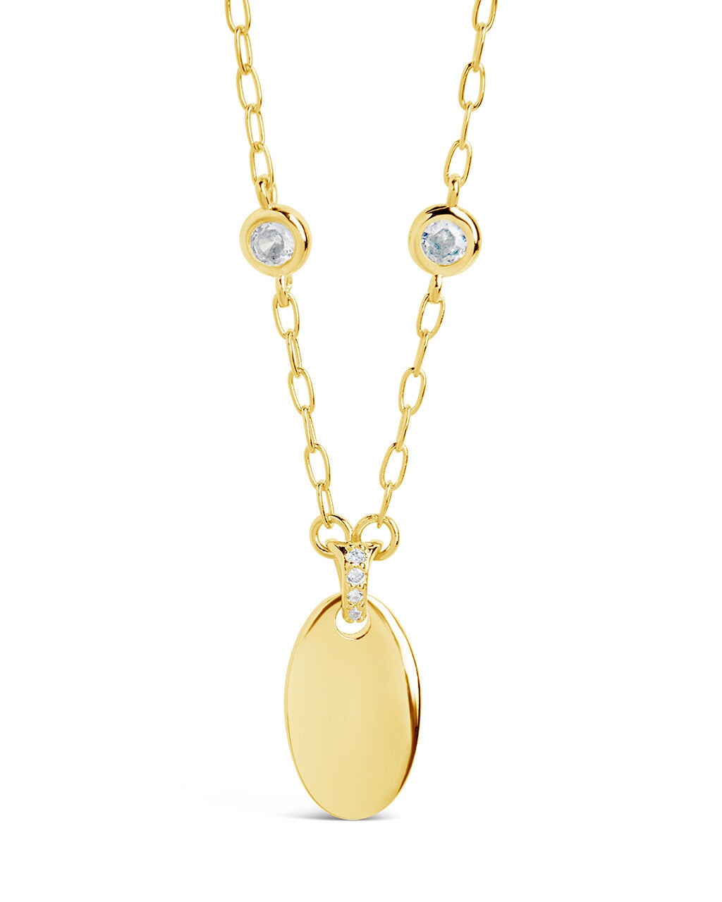 Leota Stationed CZ & Oval Pendant Necklace - Elegant Cubic Zirconia Jewelry for Women - Perfect for Weddings, Parties & Everyday Wear