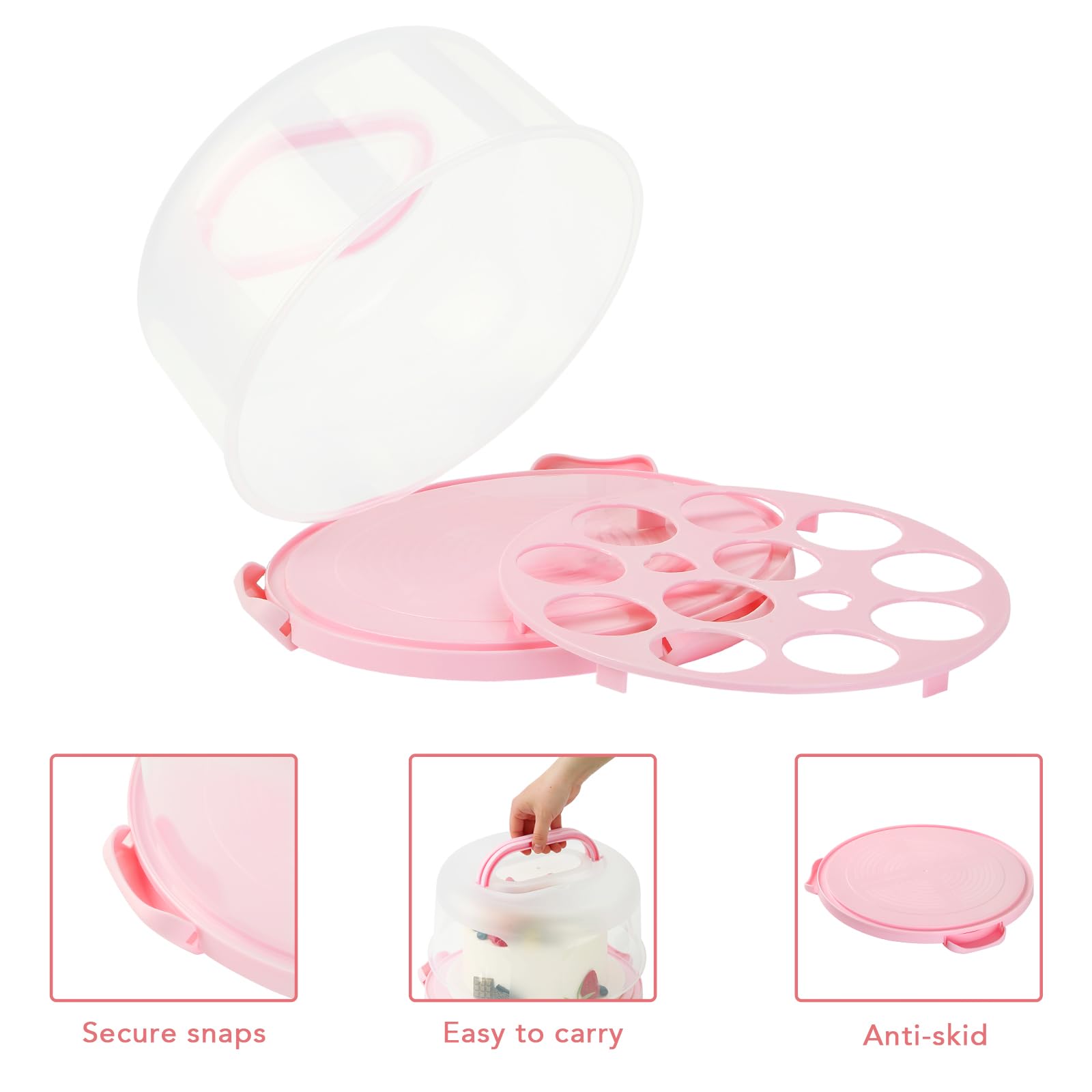 Pink Cake Carrier with Lid & Handle - Cupcake Holder & Turntable for Baking, Transporting & Decorating | Perfect for Birthday Parties, Weddings & Home Baking