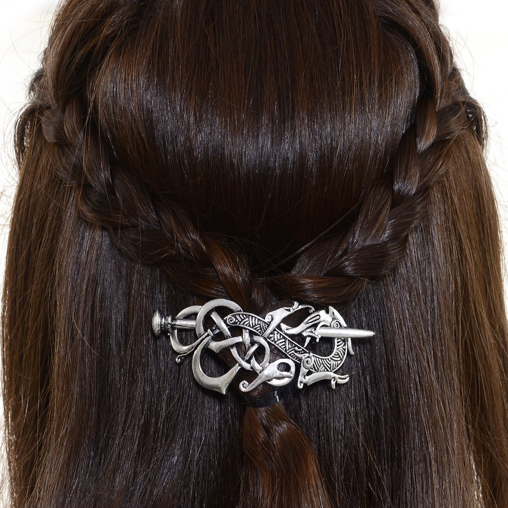 Viking Hair Clip - Celtic Knots Silver Hairpin for Men | Viking Jewelry & Dragon Hair Decor for Cosplay & Medieval Events
