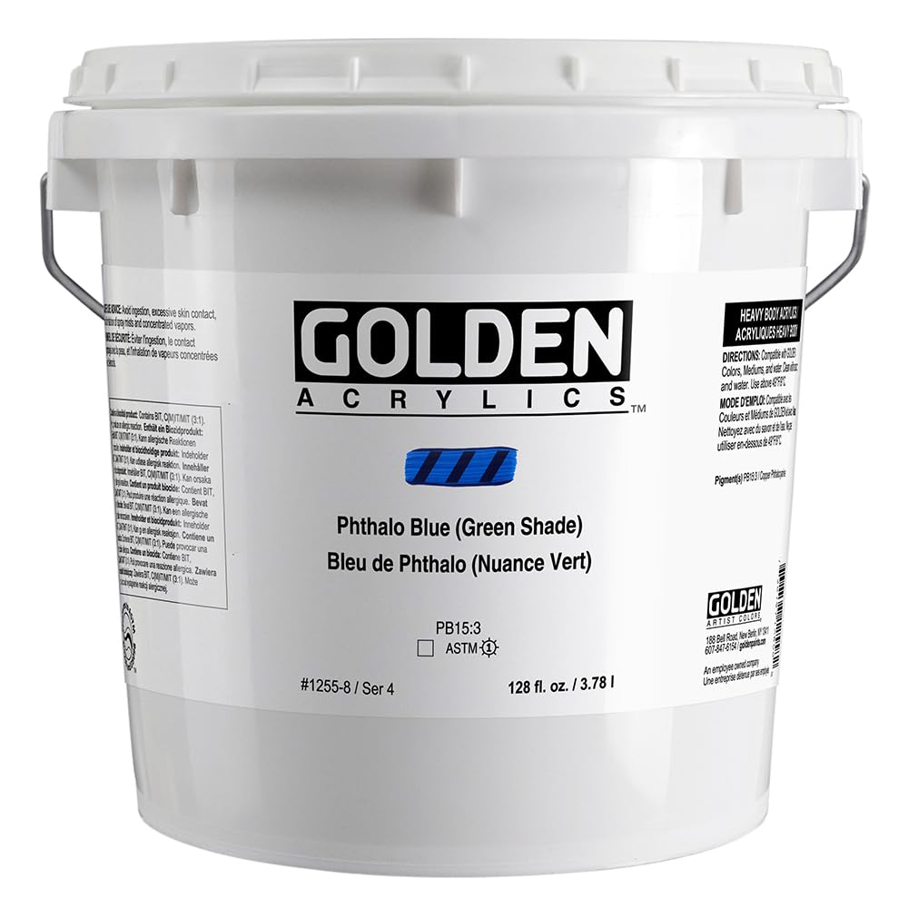 GOLDEN Heavy Body Acrylic Paint - Phthalo Blue (Green Shade) 128 fl oz Pail - Professional Grade Transparent Acrylics for Artists - Perfect for Canvas Painting, Murals & Fine Art Projects
