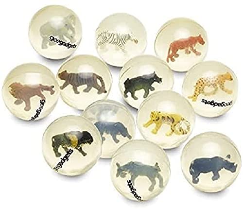 12 Clear Bouncy Balls with Safari Animals Inside - Large 45mm Rubber Bouncing Ball Toys for Kids - Perfect for Party Favors, Prizes, Rewards & Outdoor Play - Fun Educational Gift by Gee Gadgets (XX-Large)