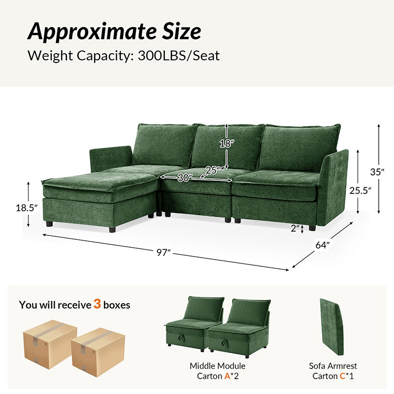 Harmetrix Oversized Soft Sectional Couch with Storage | Modern L-Shaped Sofa Bed with Hidden Compartment | Perfect for Living Room, Family Room & Small Spaces
