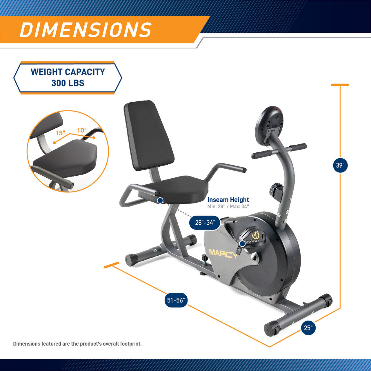 Marcy NS-716R Recumbent Magnetic Exercise Bike for Home Workout - Low-Impact Cardio Training for Seniors & Rehabilitation