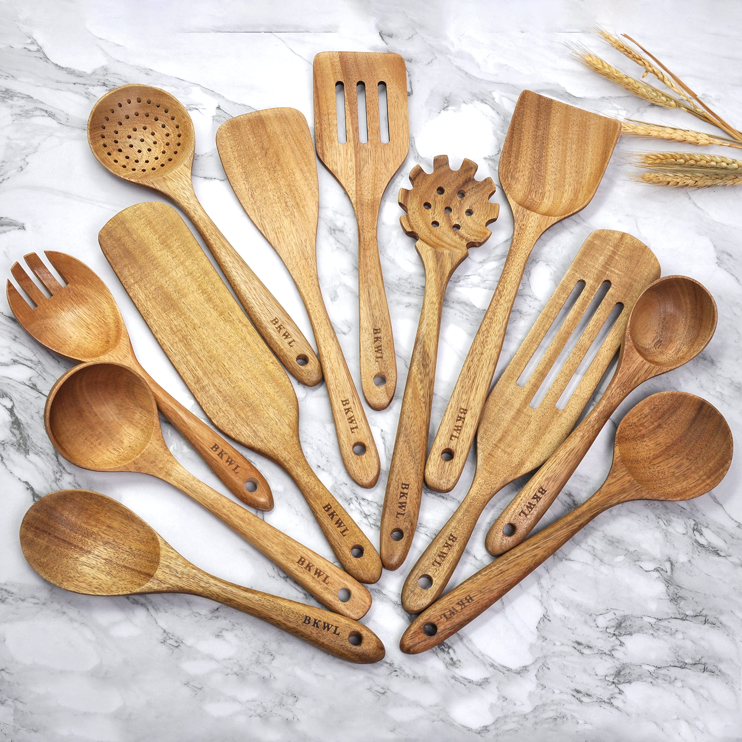 Premium 12-Piece Wooden Cooking Utensil Set - Natural Wood Spoons, Spatulas & Kitchen Tools for Baking, Stirring & Serving - Eco-Friendly Non-Scratch Cookware for Home Chefs & Healthy Cooking