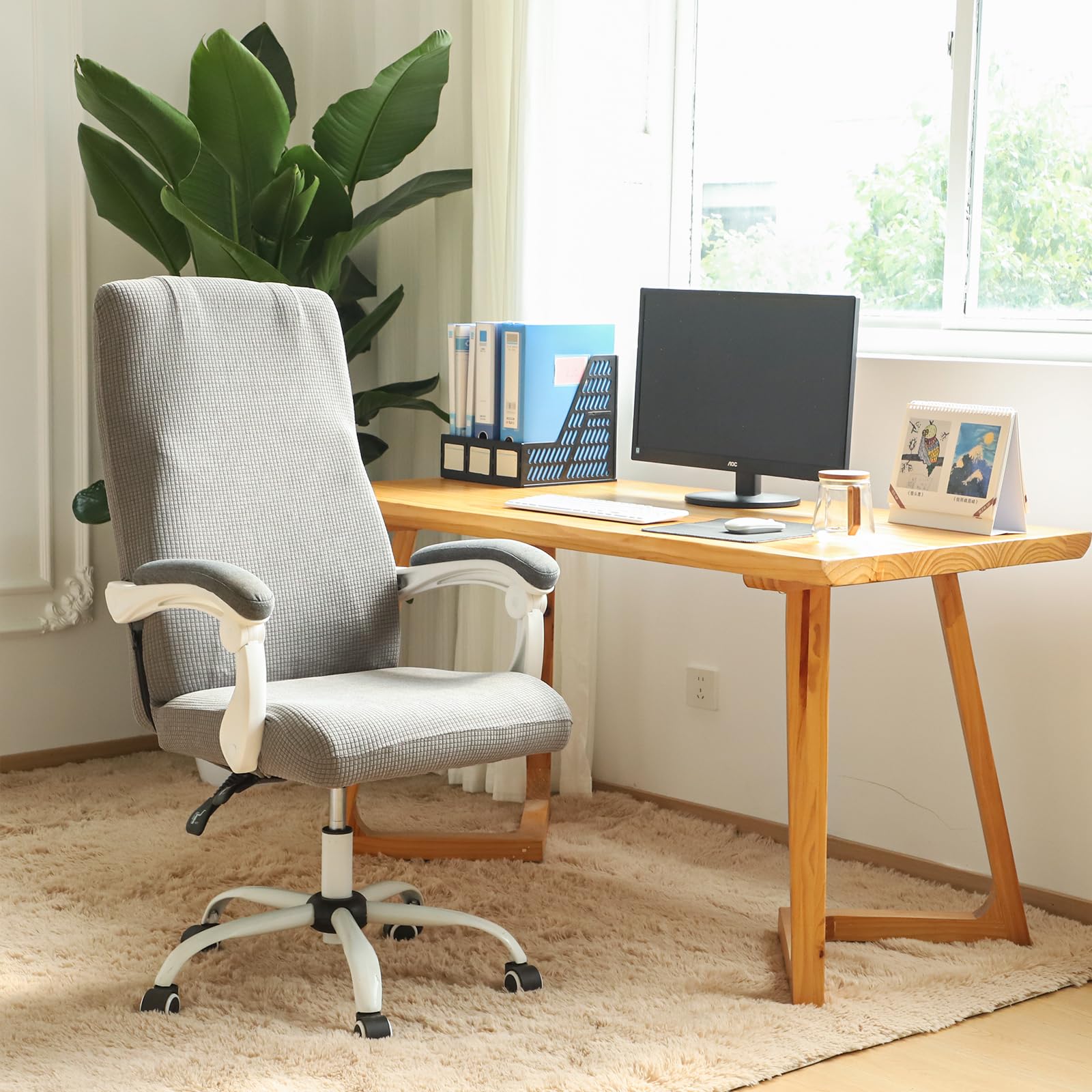 FORCHEER Stretchable XL Office Chair Cover for Big and Tall Chairs - Light Grey, Spill-Proof & Durable Fabric - Perfect for Home Office, Gaming, and Conference Rooms
