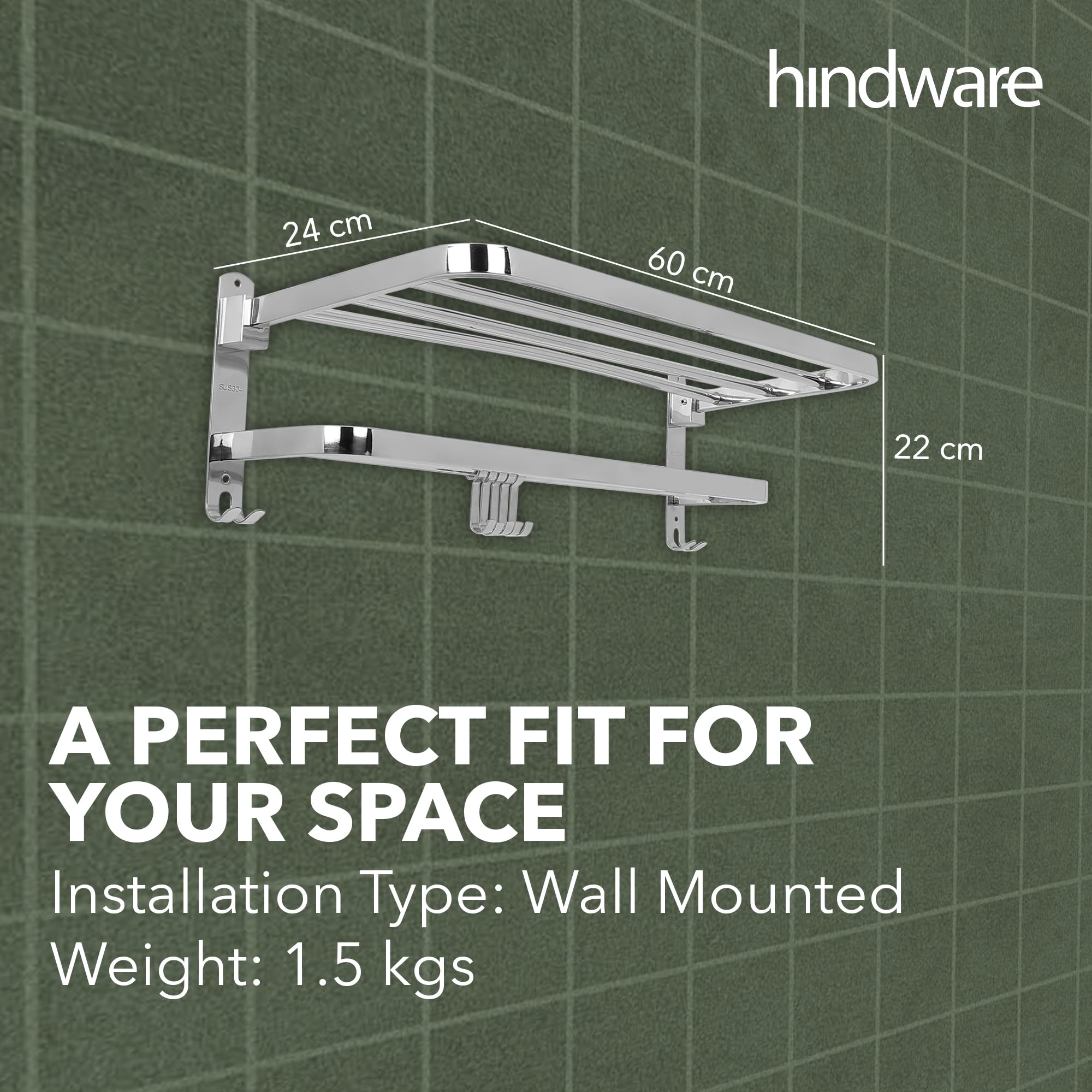 Hindware Premium 304 Stainless Steel Folding Towel Rack - Space-Saving Bathroom Organizer for Towels, Robes & Accessories | Perfect for Small Bathrooms, Apartments & RVs