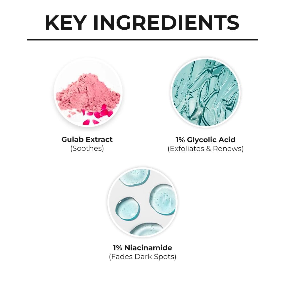 Dr. Sheth's Gulab & 1% Glycolic Acid Face Wash for Normal to Oily Skin - Brightening & Exfoliating Daily Cleanser for Even Skin Tone (Men & Women, 100ml) | Perfect for Morning & Night Skincare Routine