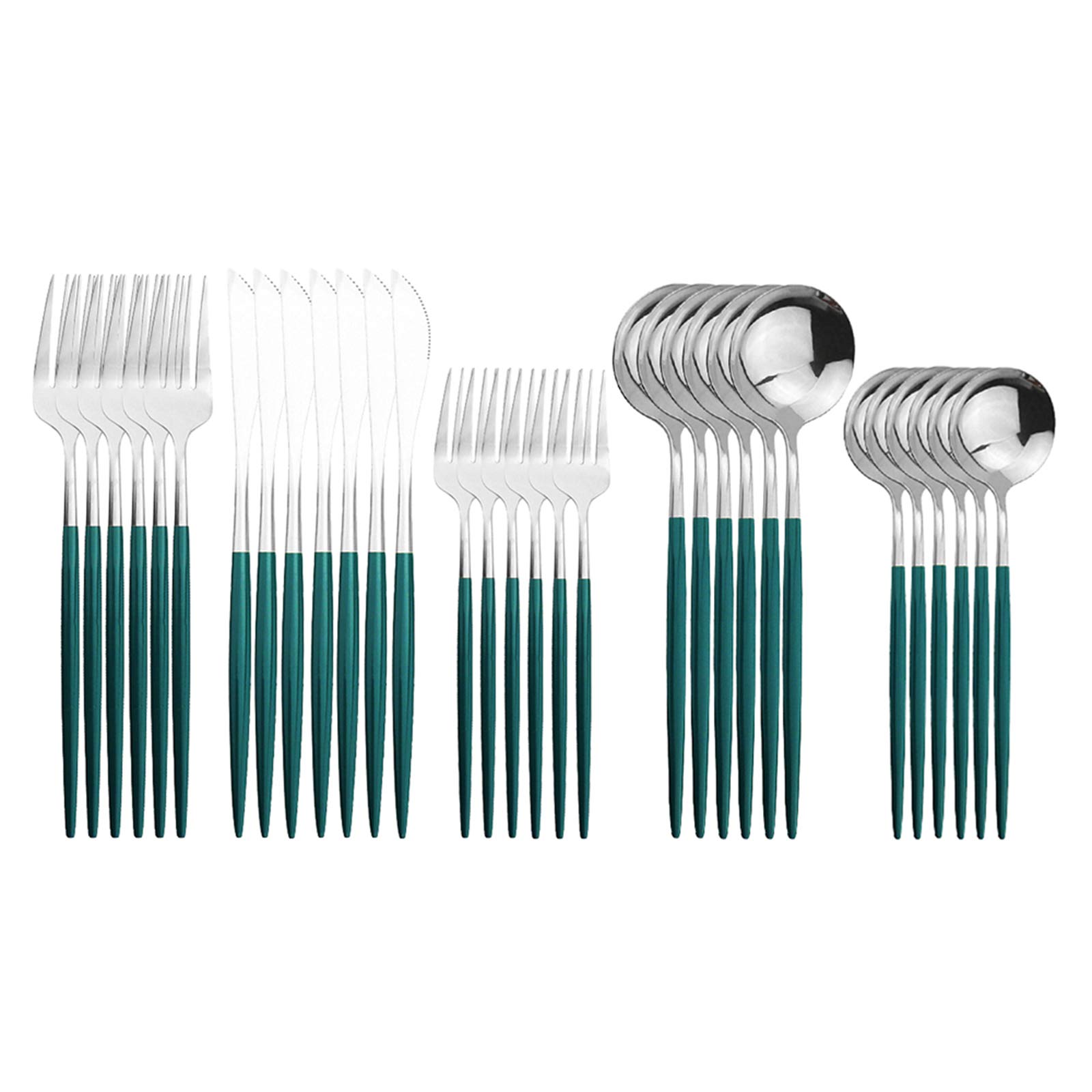 30-Piece Silverware Set for 6 - Stainless Steel Flatware Set with Spoons, Knives, Forks - Elegant Green Tableware for Family Dinners, Parties & Daily Use - Durable Cutlery Perfect for Entertaining, Holidays & Restaurant-Style Dining