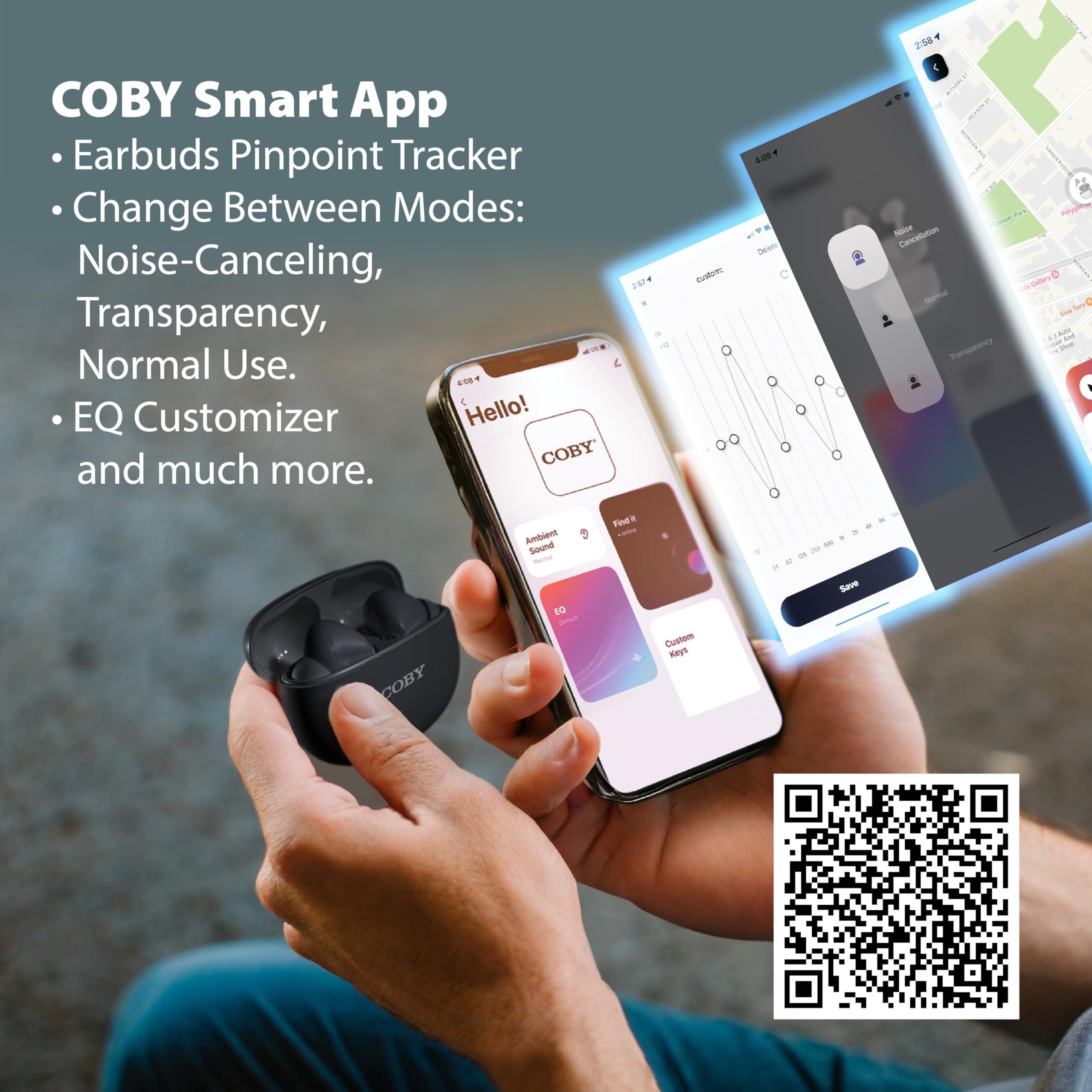 Coby Active Noise Cancelling Wireless Earbuds - 30dB ANC, IPX7 Waterproof, USB-C Charging for Sports & Travel