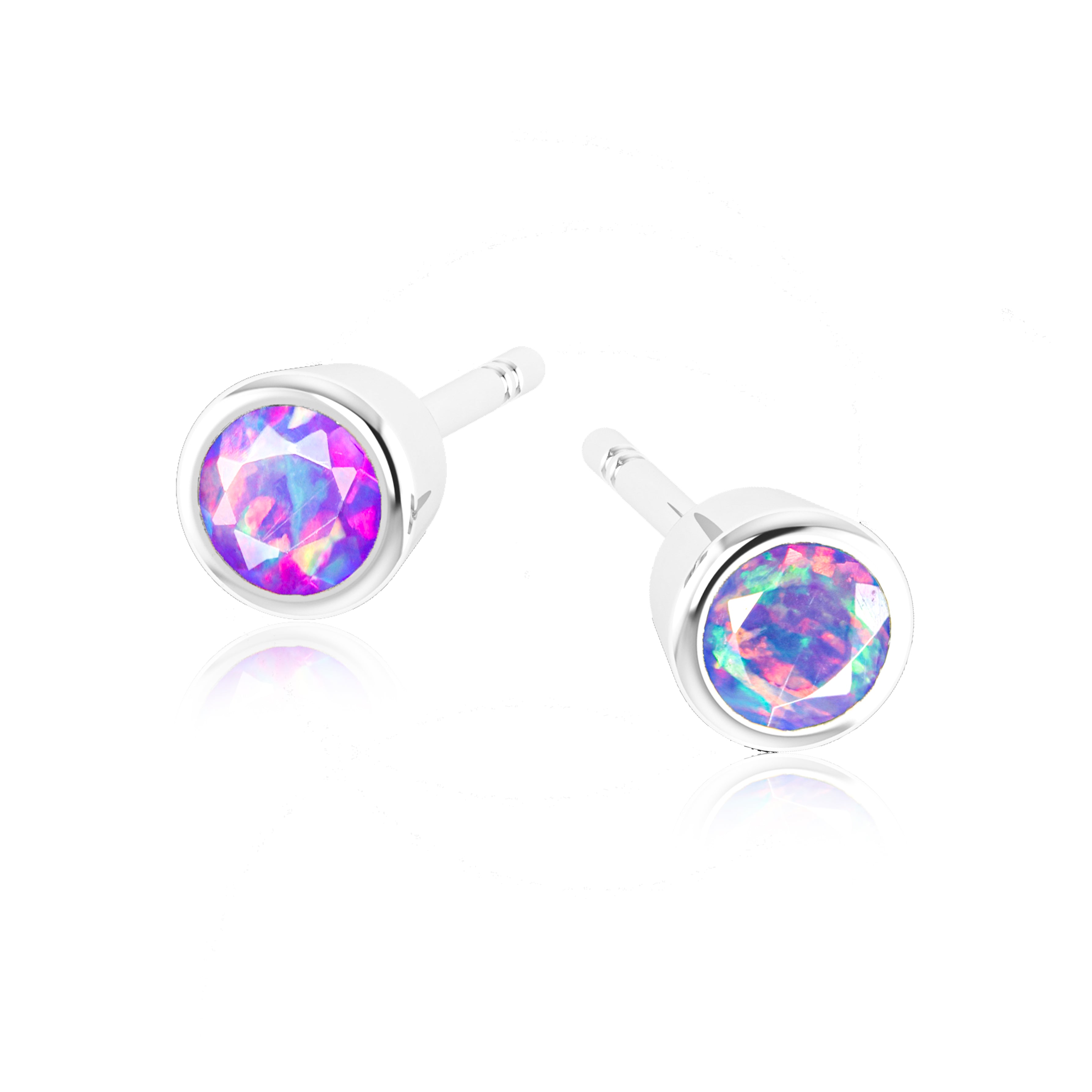 Black Fire Round Opal Bezel Stud Earrings for Women - Sterling Silver Dainty Jewelry - Perfect for Parties, Weddings & Everyday Wear