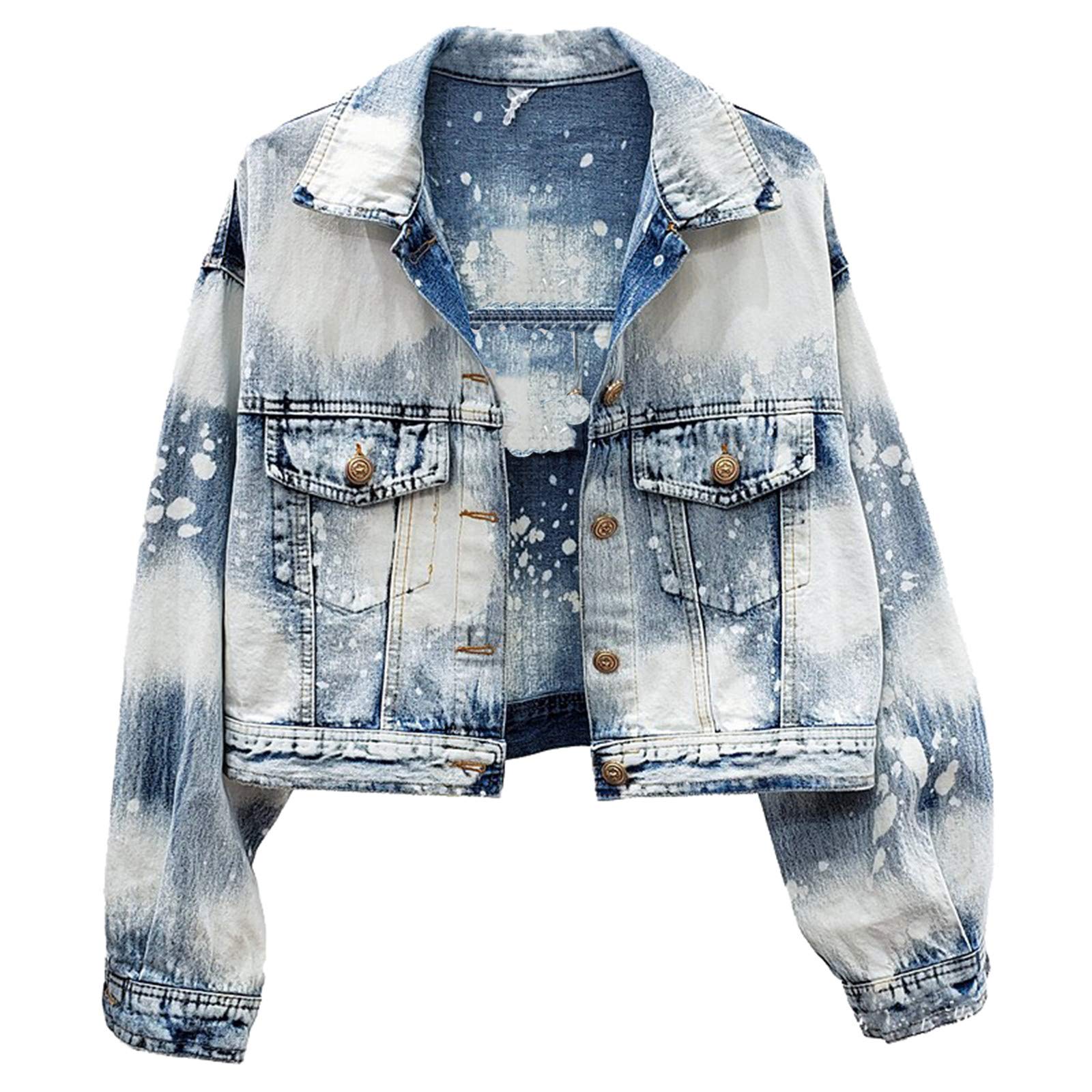 European Style Spring & Autumn Loose Fit Contrast Color Denim Jacket for Women - Casual Short Jean Coat for Streetwear, Dating & Daily Outfits
