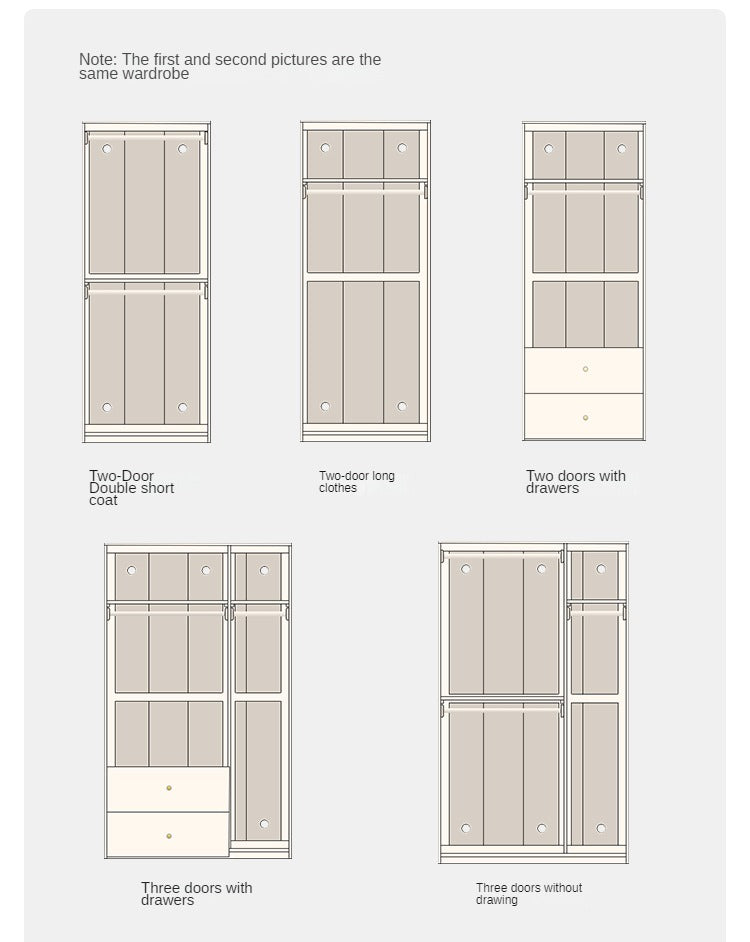 Pine Solid Wood Wardrobe - Cream Style Modern Closet for Bedroom, Living Room & Office Storage