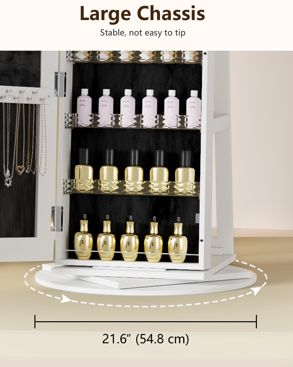 360° Rotating Jewelry Armoire with LED Lights & Full Length Mirror - 63