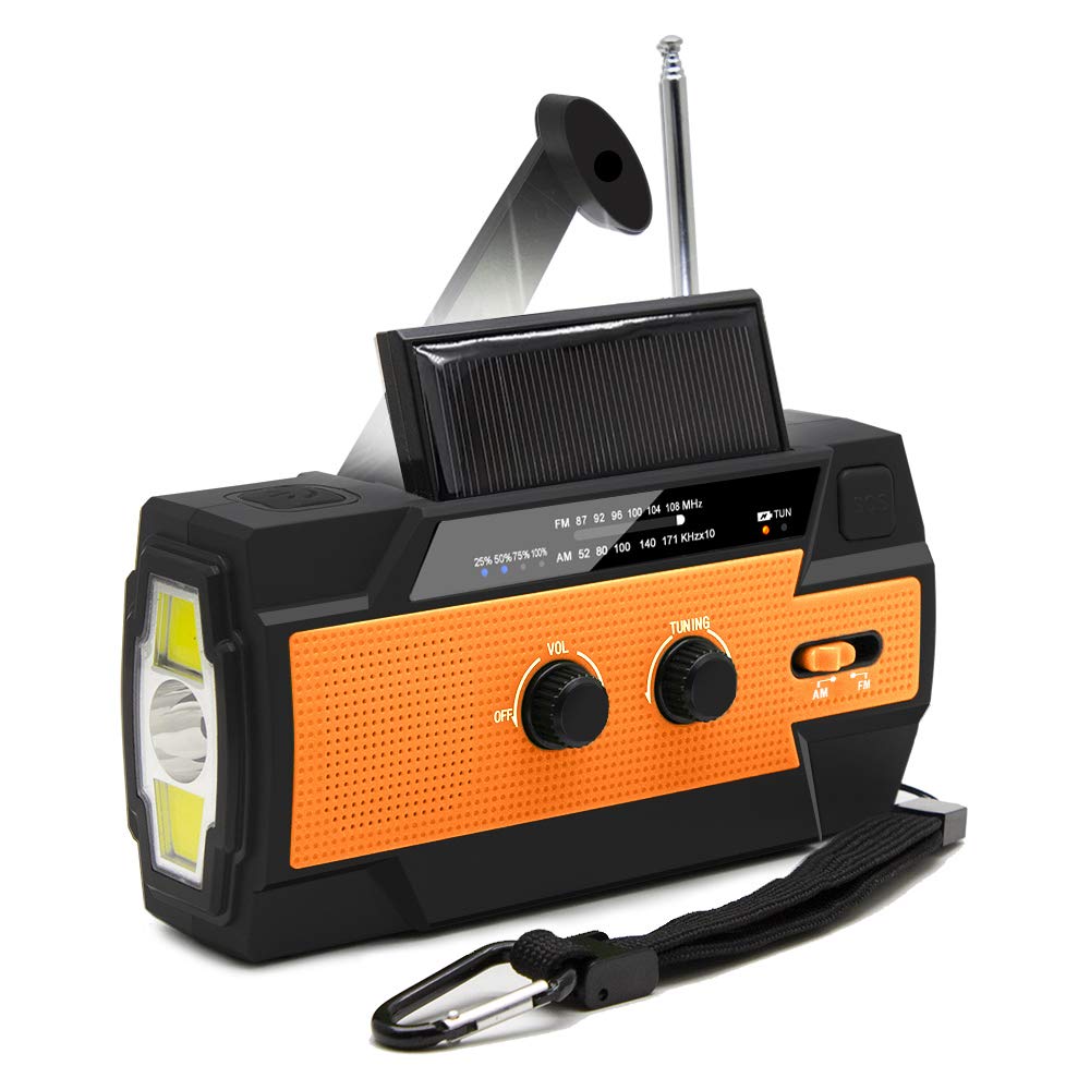 4000mAh Solar Emergency Crank Radio with AM/FM, LED Flashlight, SOS Alarm & Phone Charger - Portable Wind Up Radio for Power Outages, Camping, Hiking & Outdoor Survival (Orange)