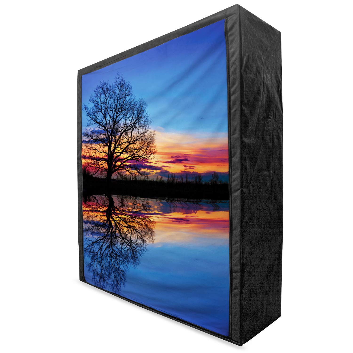 Ambesonne Nature Portable Fabric Wardrobe - Majestic Tree Twilight Water Reflection Design, 59 Inch Clothing Organizer with Shelves, Blue & Orange Storage Closet for Bedroom, Dorm, or Apartment | Perfect for Small Space Organization