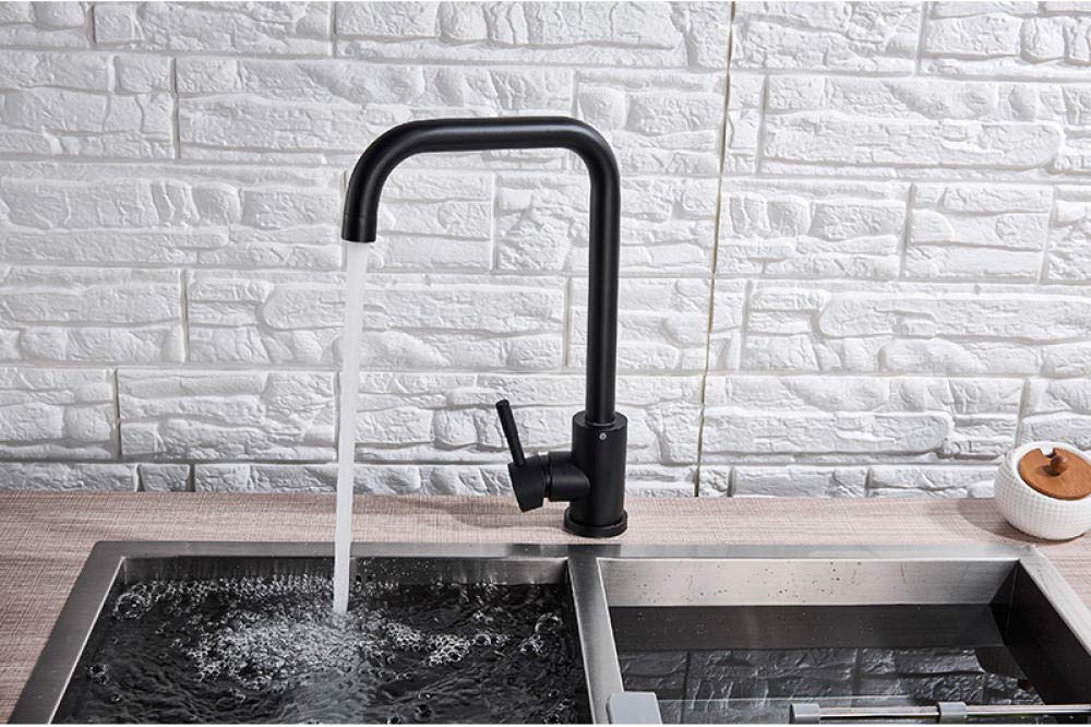 Matte Black Single Handle Kitchen Faucet with 360° Swivel Spout - Deck Mounted Brass Water Tap for Hot & Cold Water - Perfect for Modern Kitchens, Restaurants, and RV Use